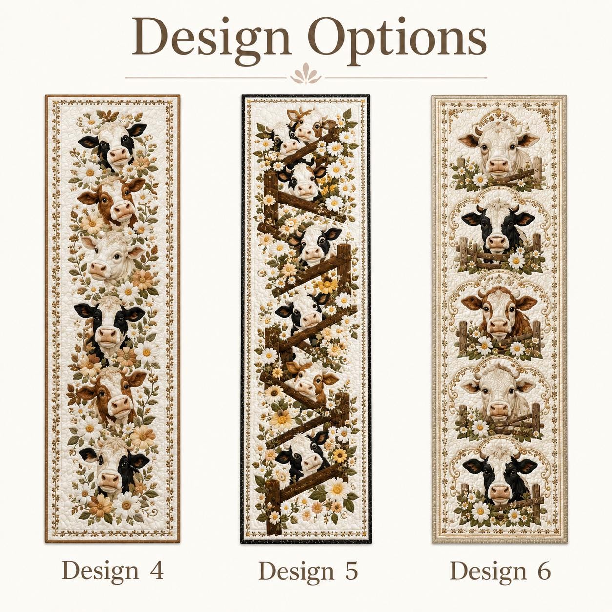 Farmhouse Cow Print Quilted Style Table Runner with Quilted Style Daisy Floral Decor for Whimsical Cow Quilt Decor - photo 6
