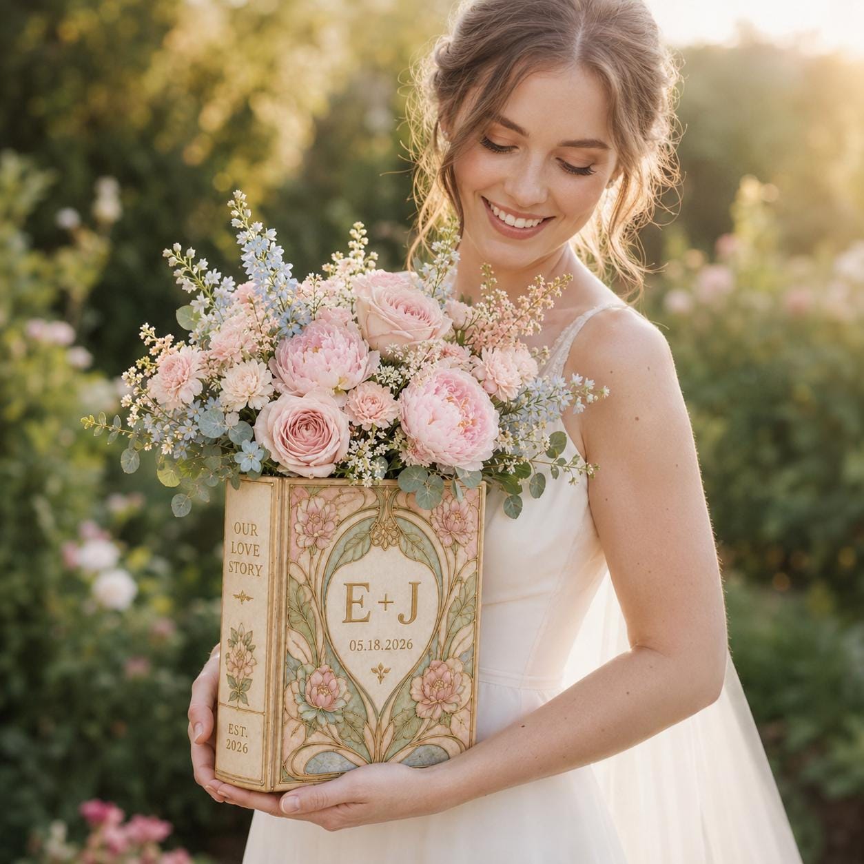 Personalized Wedding Book Vase with Custom Couple Initial Ceramic Vase and Floral Art Nouveau Bridal Shower Gift for Wedding Keepsake Decor - photo 2