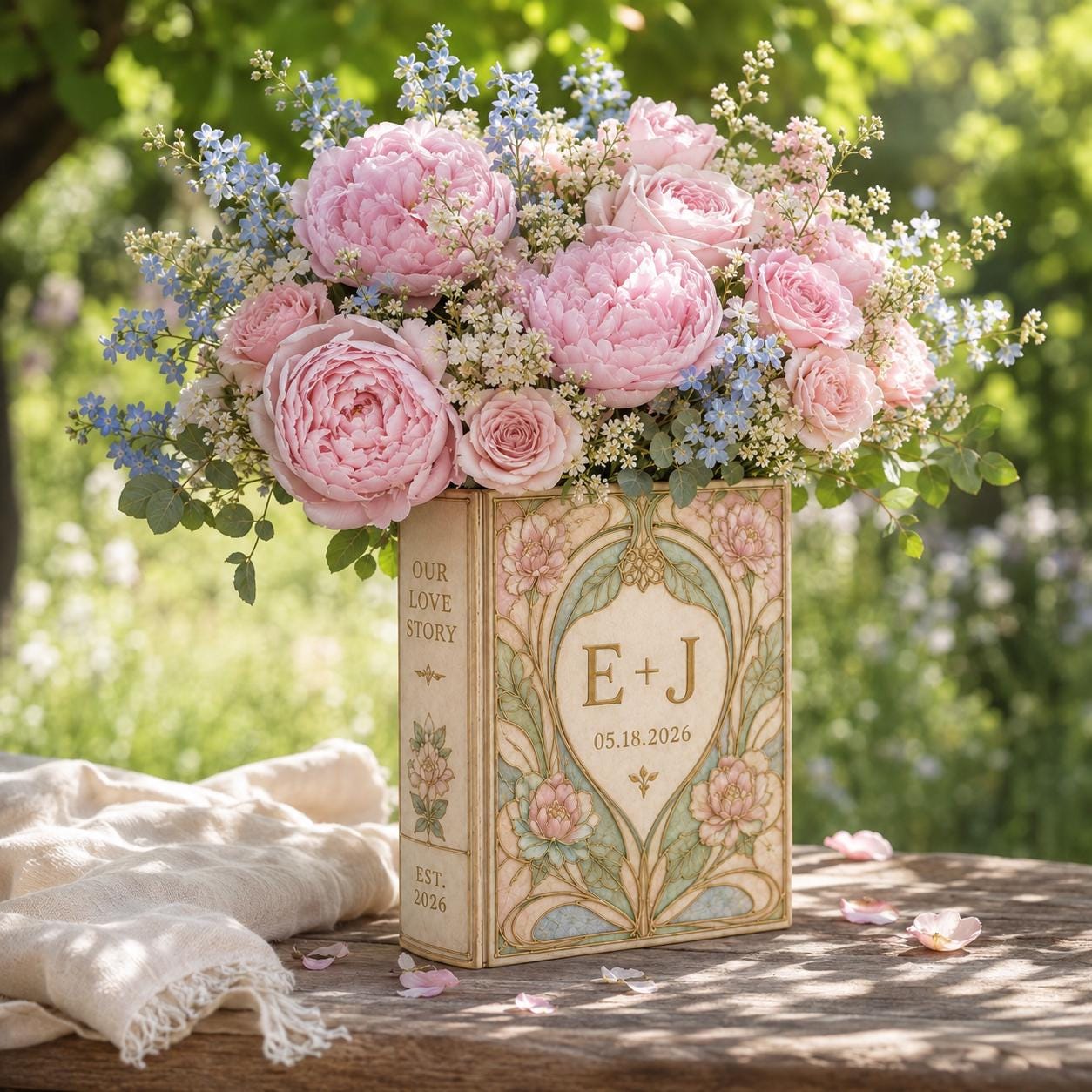 Personalized Wedding Book Vase with Custom Couple Initial Ceramic Vase and Floral Art Nouveau Bridal Shower Gift for Wedding Keepsake Decor - photo 5