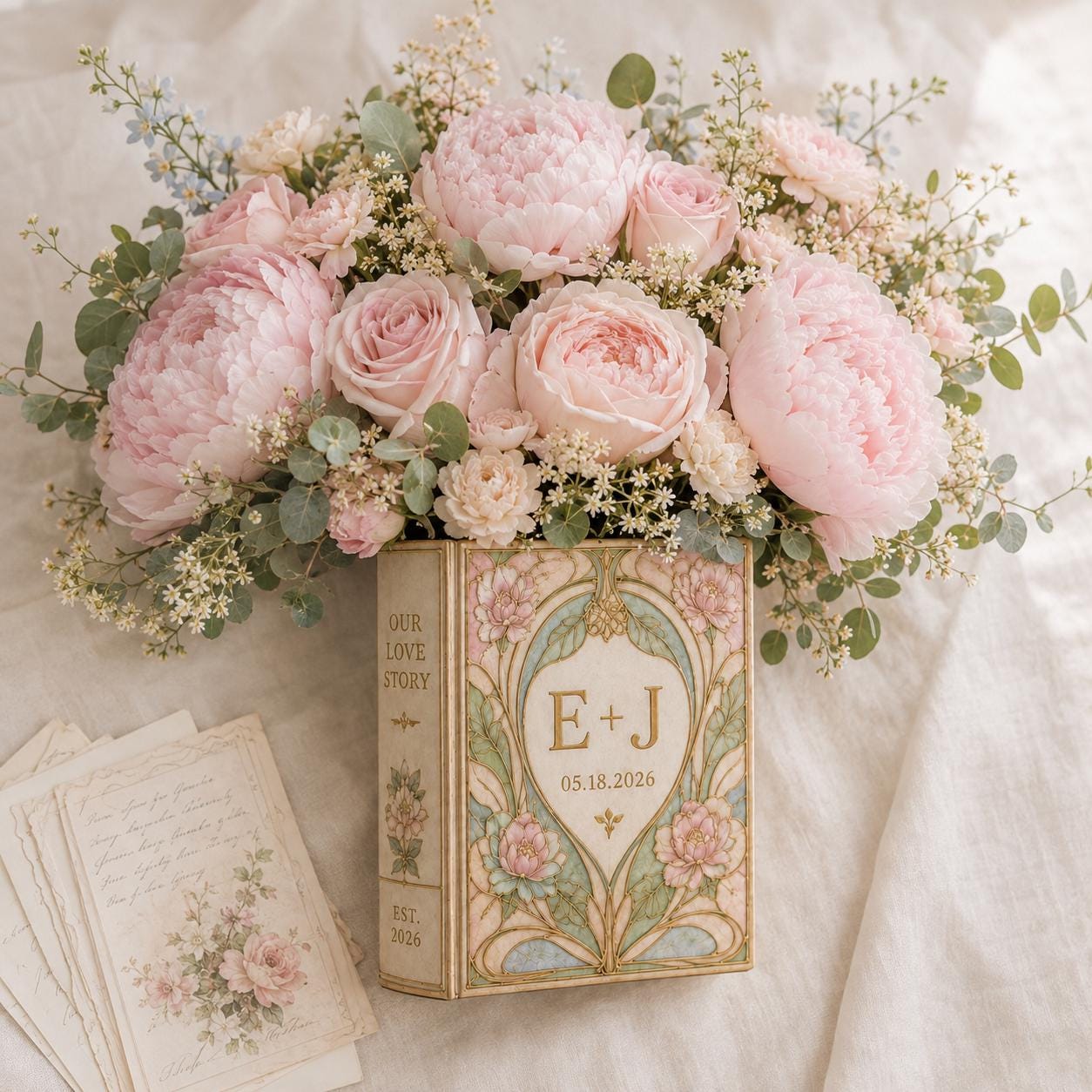 Personalized Wedding Book Vase with Custom Couple Initial Ceramic Vase and Floral Art Nouveau Bridal Shower Gift for Wedding Keepsake Decor - photo 6