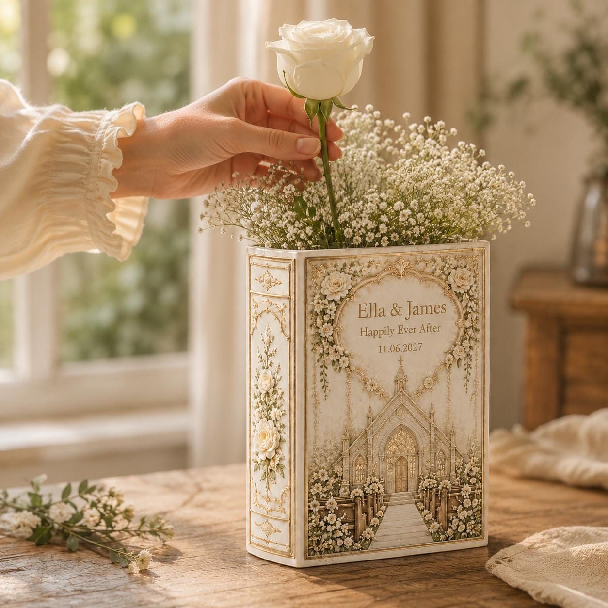 Personalized Wedding Book Vase with Custom Couple Name Ceramic Vase and Church Floral Bridal Shower Gift for Wedding Keepsake Decor - photo 6