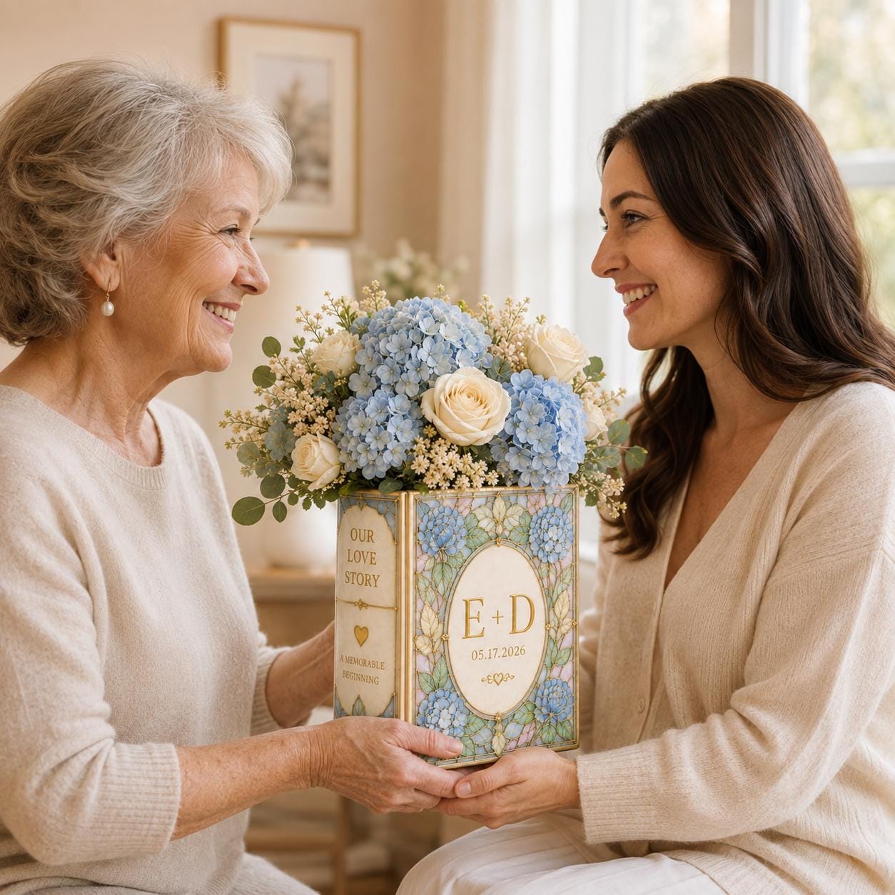 Personalized Wedding Book Vase with Custom Couple Initial Ceramic Vase and Blue Hydrangea Stained Glass Bridal Shower Gift for Wedding Decor - photo 7