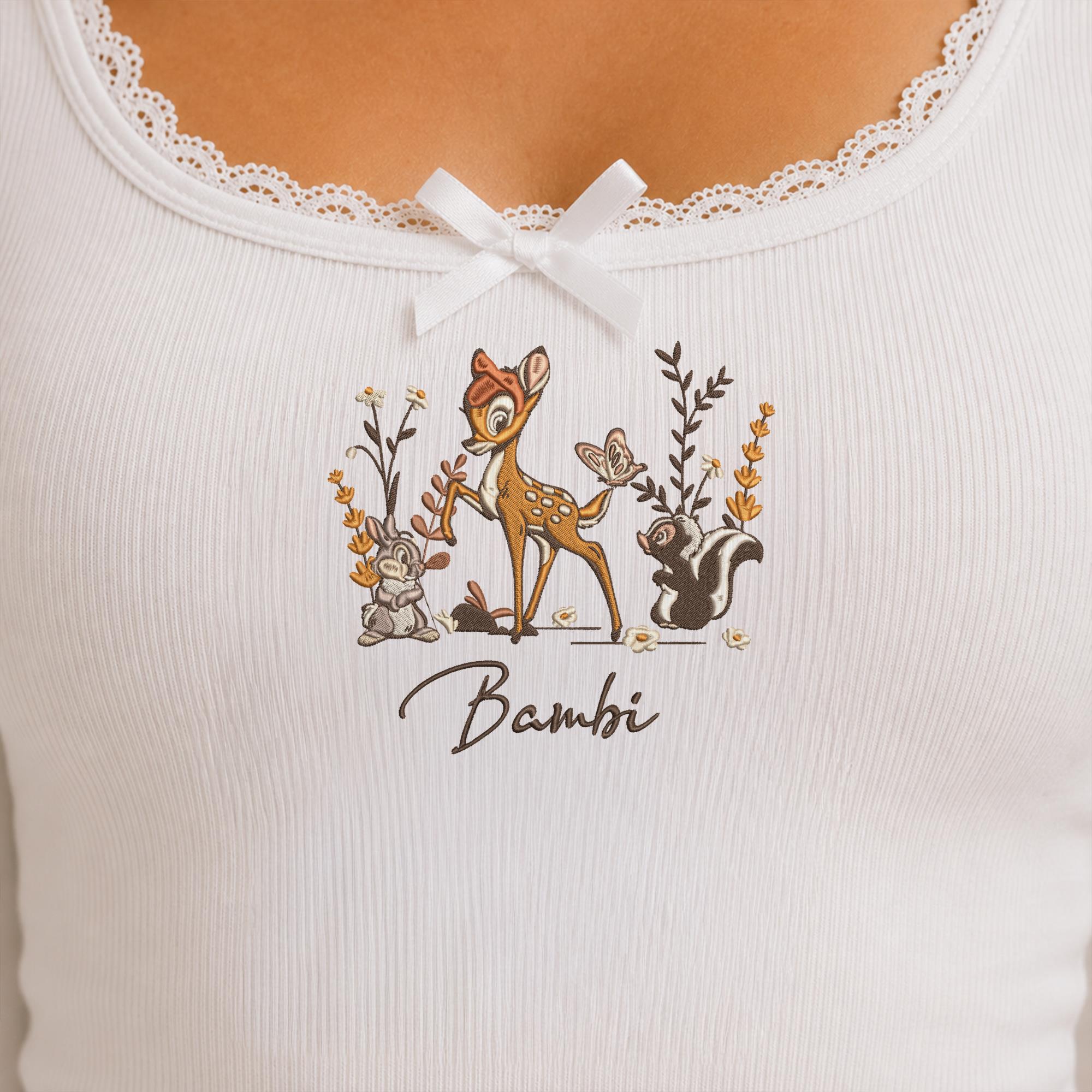 Bambi Friends Floral Embroidered Tank Top With Thumper and Flower – Woodland Lace Trim Crop Top and Disney Forest Shirt - photo 6