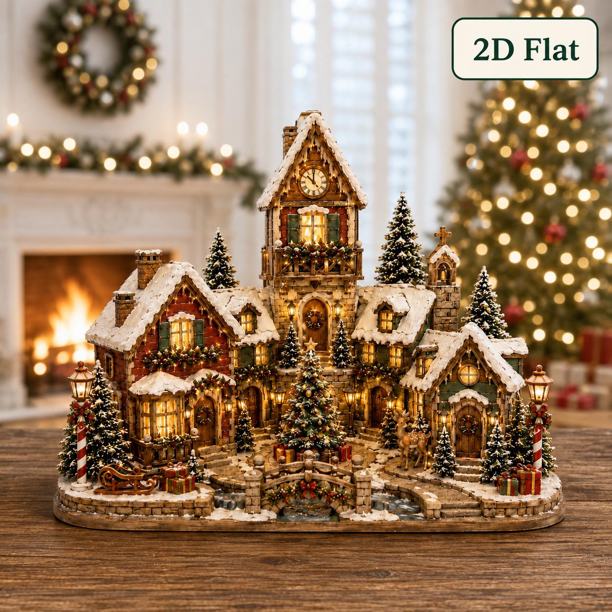 Christmas Village Wooden Block with 2D Flat Winter Cottage Sign for Holiday Shelf Decor and Family Christmas Gift - photo 2