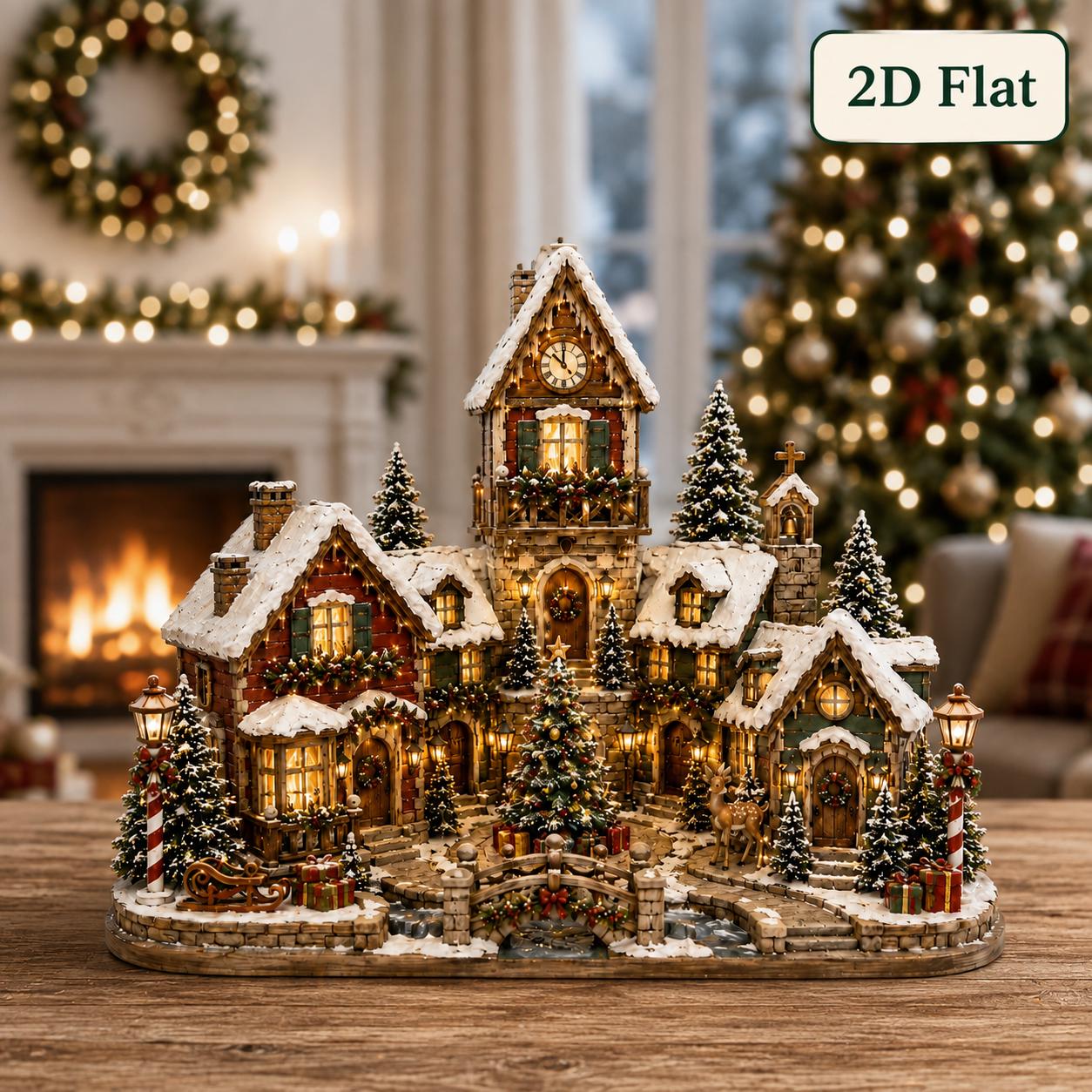 Christmas Village Wooden Block with 2D Flat Winter Cottage Sign for Holiday Shelf Decor and Family Christmas Gift - photo 4