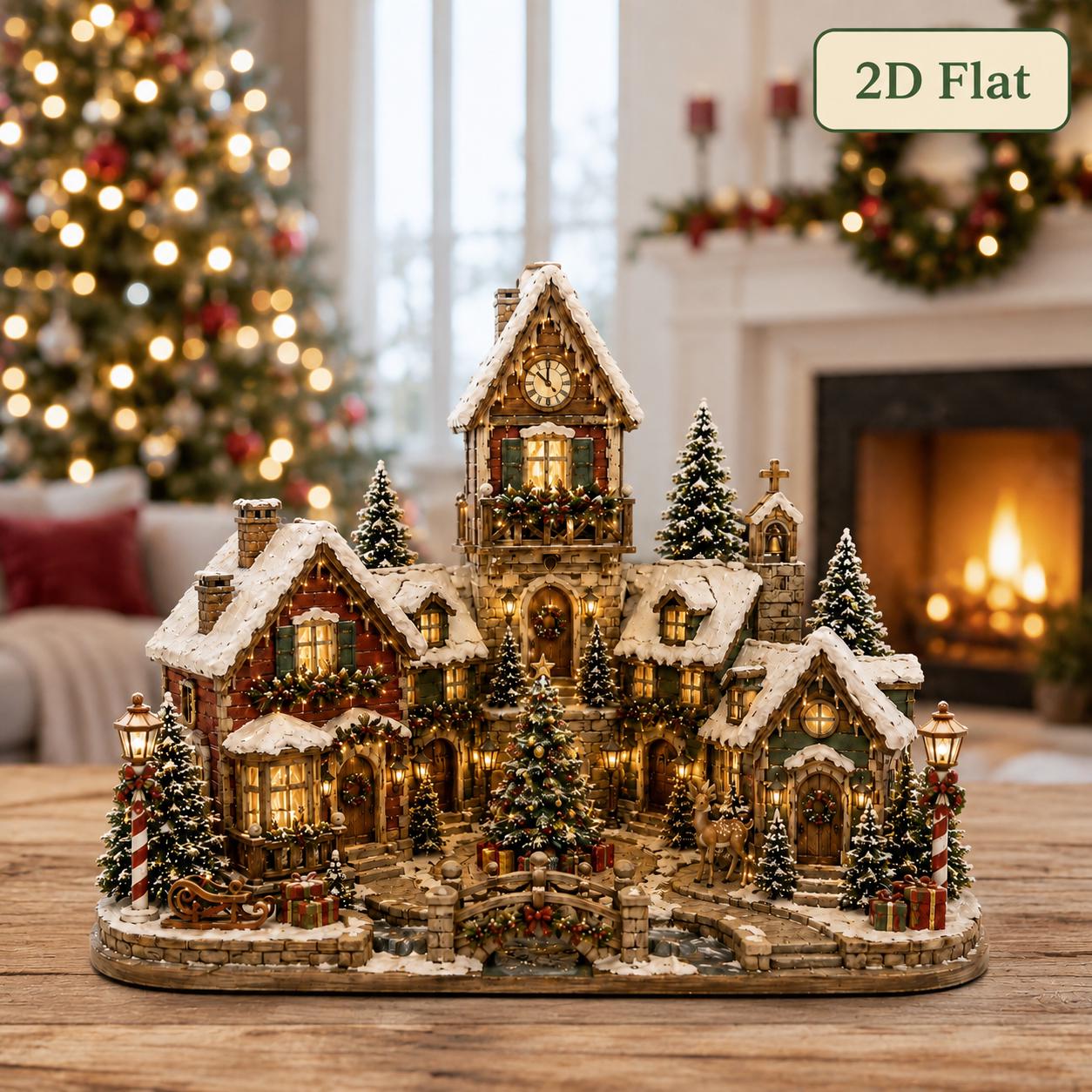 Christmas Village Wooden Block with 2D Flat Winter Cottage Sign for Holiday Shelf Decor and Family Christmas Gift - photo 5