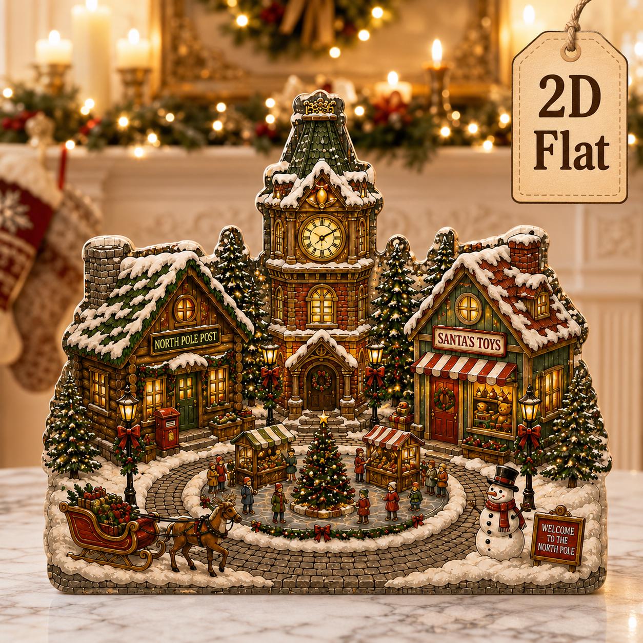 Christmas Village Wooden Block Decor with Cozy Table Display, Mini Holiday Shelf Sitter, and Rustic Farmhouse Mantel Decoration