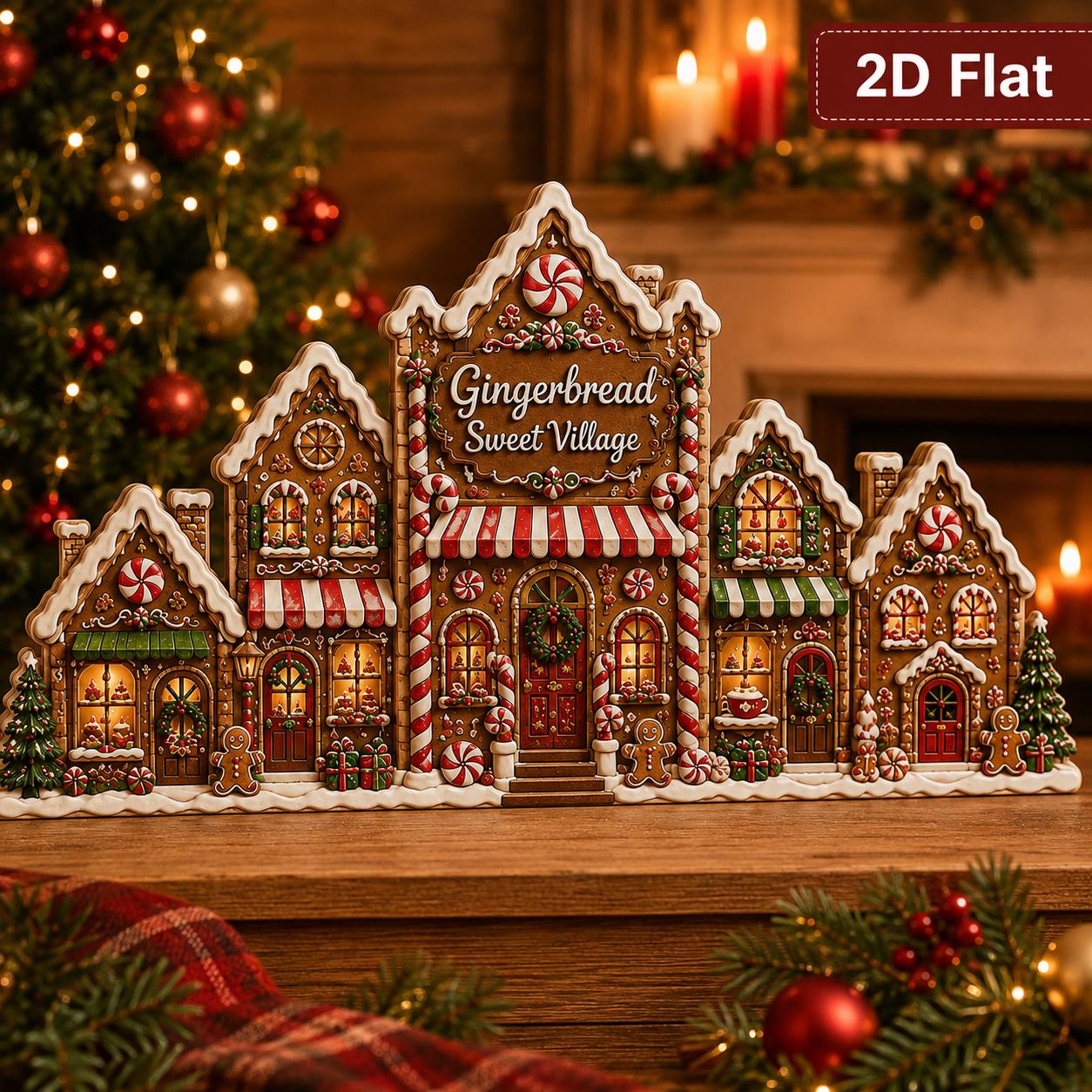 Gingerbread Christmas Village Wooden Block Decor with Cozy Holiday Mantel Decoration, Christmas Gift, and Candy Cane Bakery Tabletop Sign - photo 2