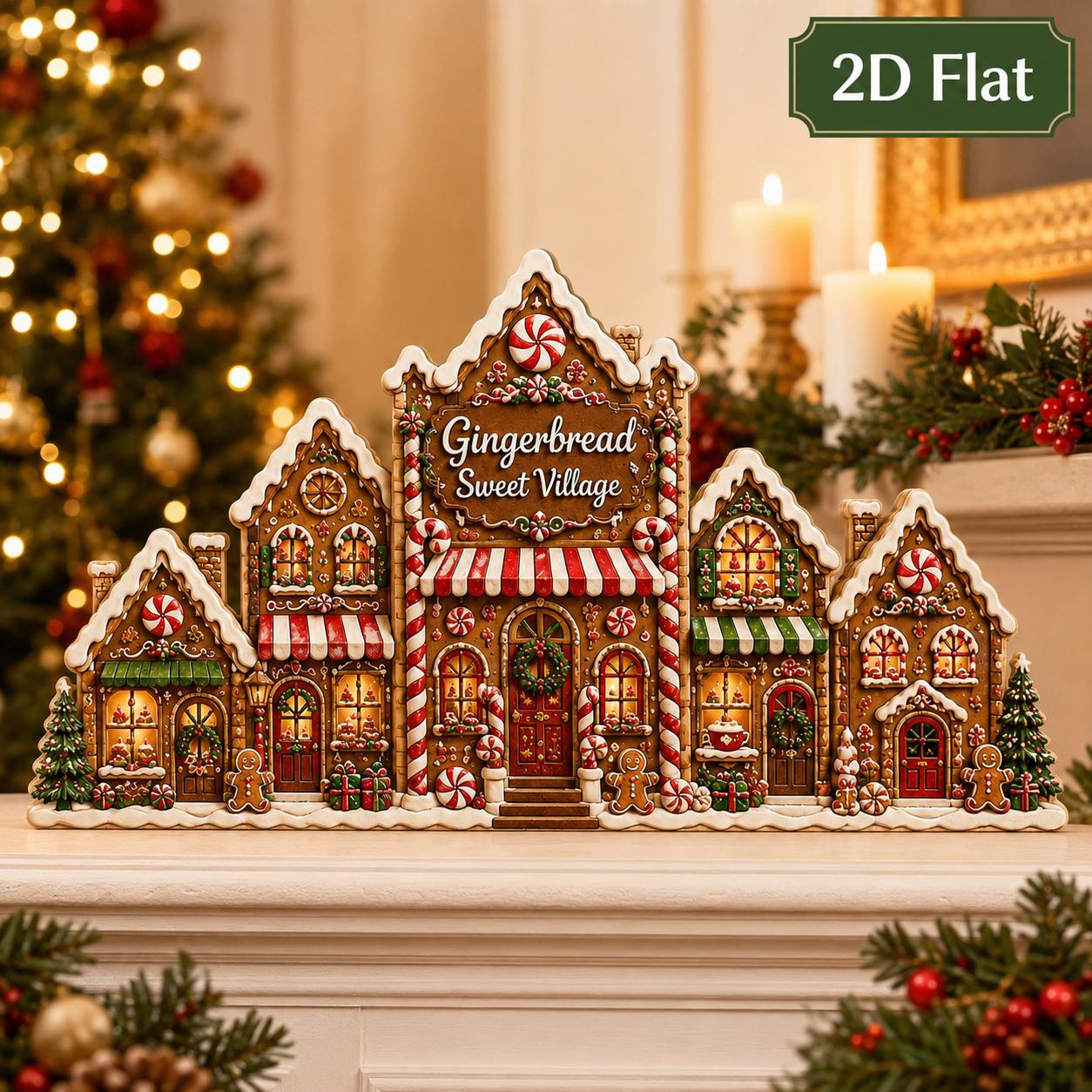 Gingerbread Christmas Village Wooden Block Decor with Cozy Holiday Mantel Decoration, Christmas Gift, and Candy Cane Bakery Tabletop Sign - photo 3