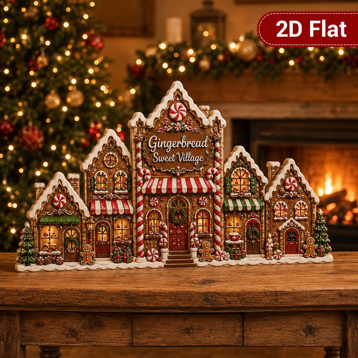Gingerbread Christmas Village Wooden Block Decor with Cozy Holiday Mantel Decoration, Christmas Gift, and Candy Cane Bakery Tabletop Sign - photo 5