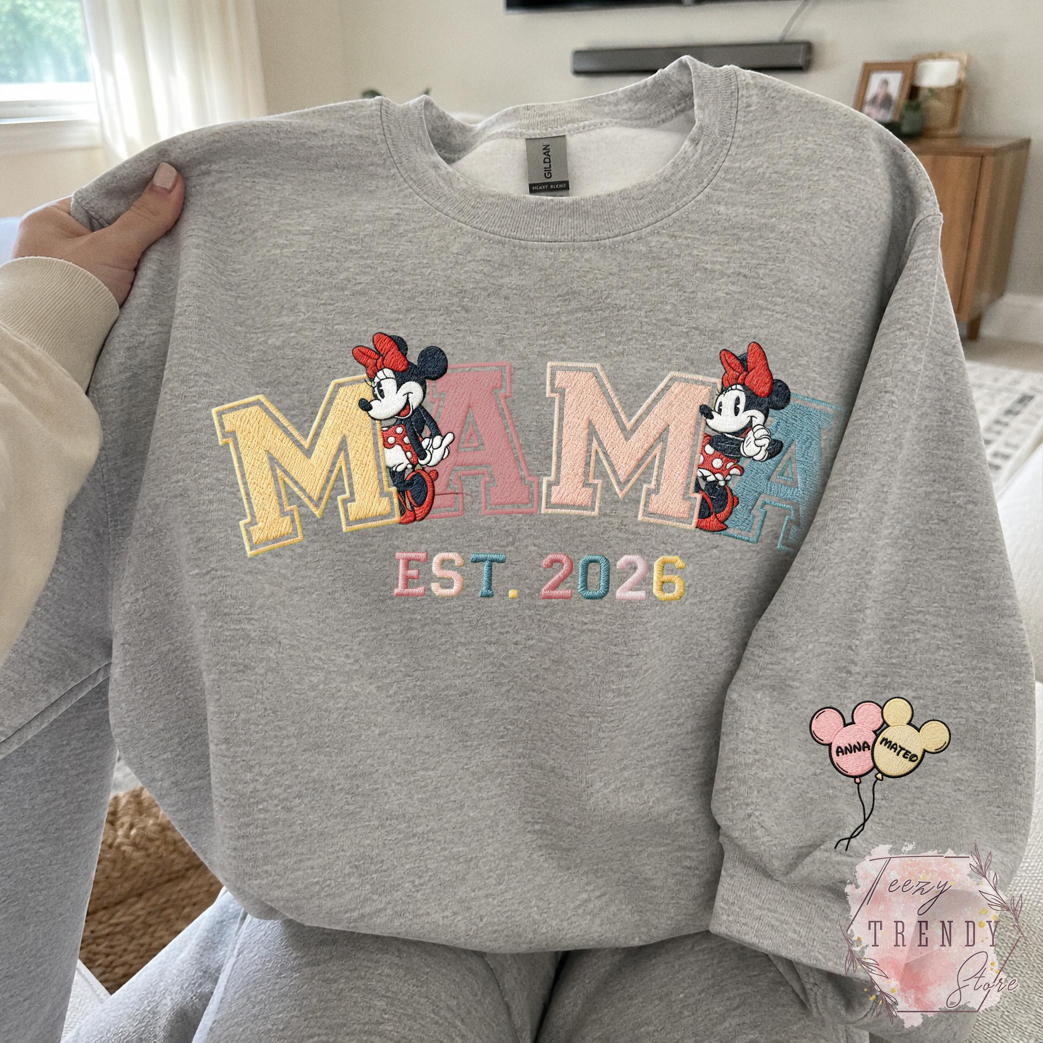 Custom Embroidered Minnie Mama Sweatshirt With Kids Name on Sleeve – Magical Land Family Trip Mother's Day and Christmas Sweater Gift - photo 6