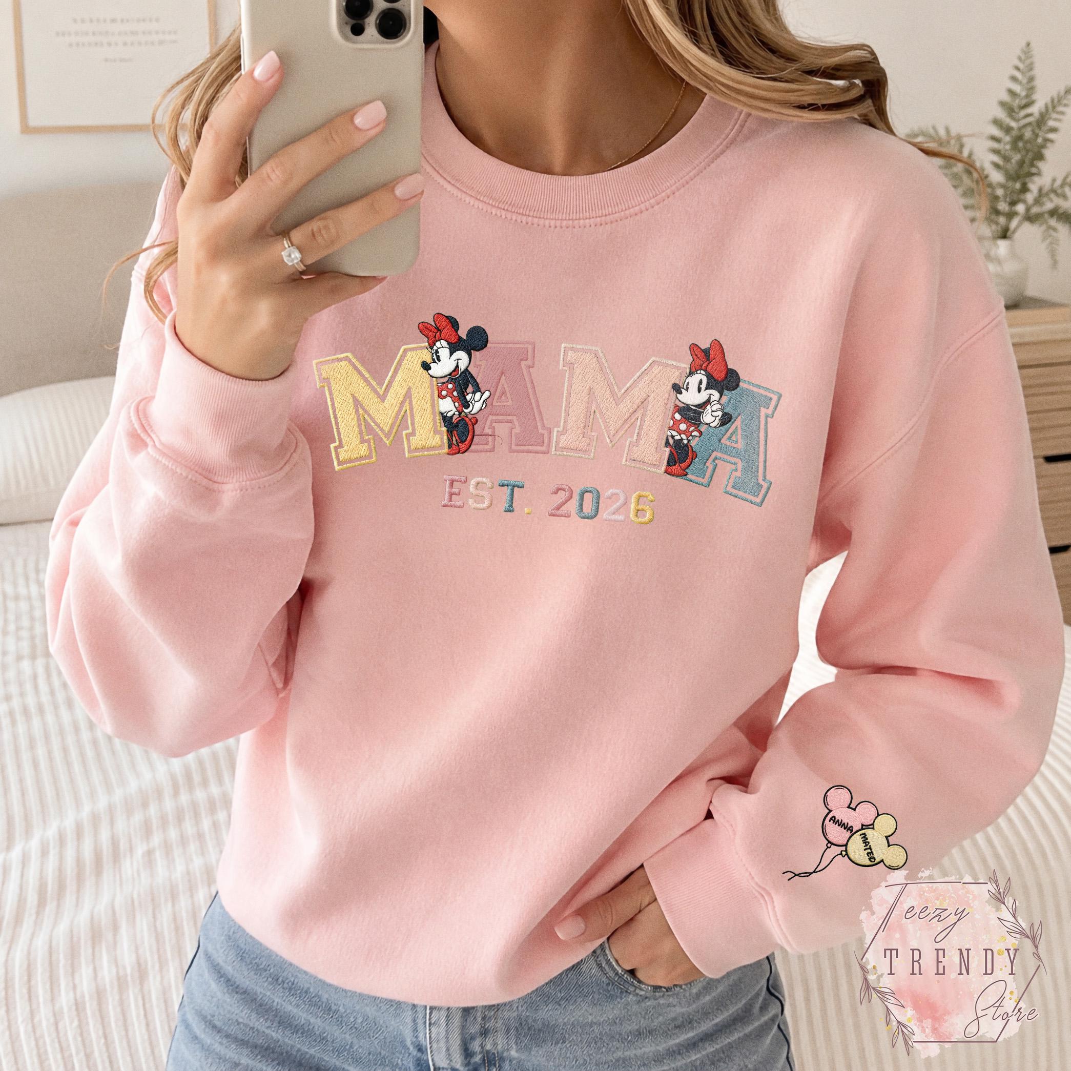 Custom Embroidered Minnie Mama Sweatshirt With Kids Name on Sleeve – Magical Land Family Trip Mother's Day and Christmas Sweater Gift - photo 8