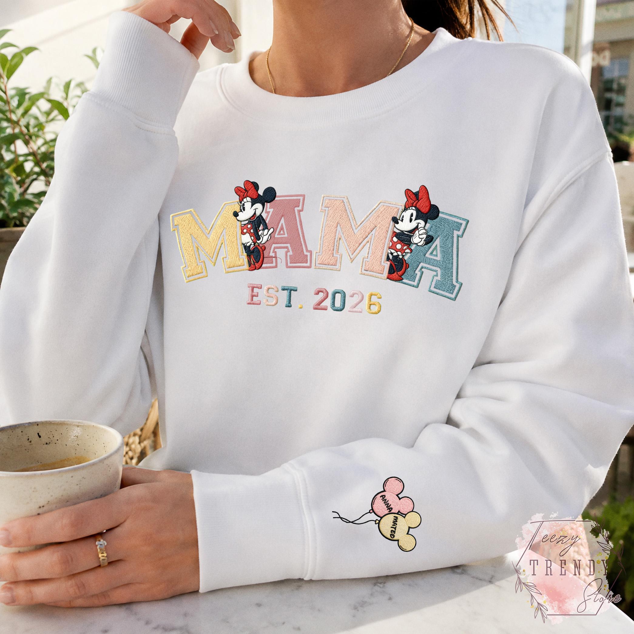 Custom Embroidered Minnie Mama Sweatshirt With Kids Name on Sleeve – Magical Land Family Trip Mother's Day and Christmas Sweater Gift - photo 10