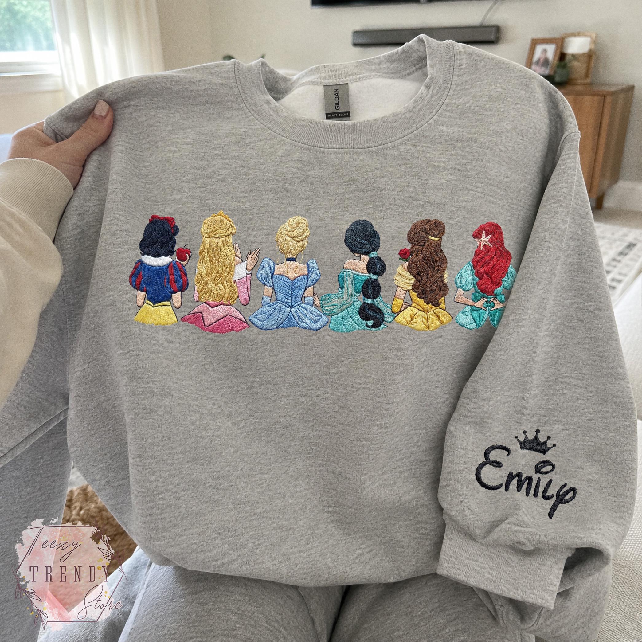 Personalized Princess Embroidered Sweatshirt With Custom Name on Sleeve – Fairytale Magic Kingdom Disney Girls Trip Shirt and Tee - photo 5