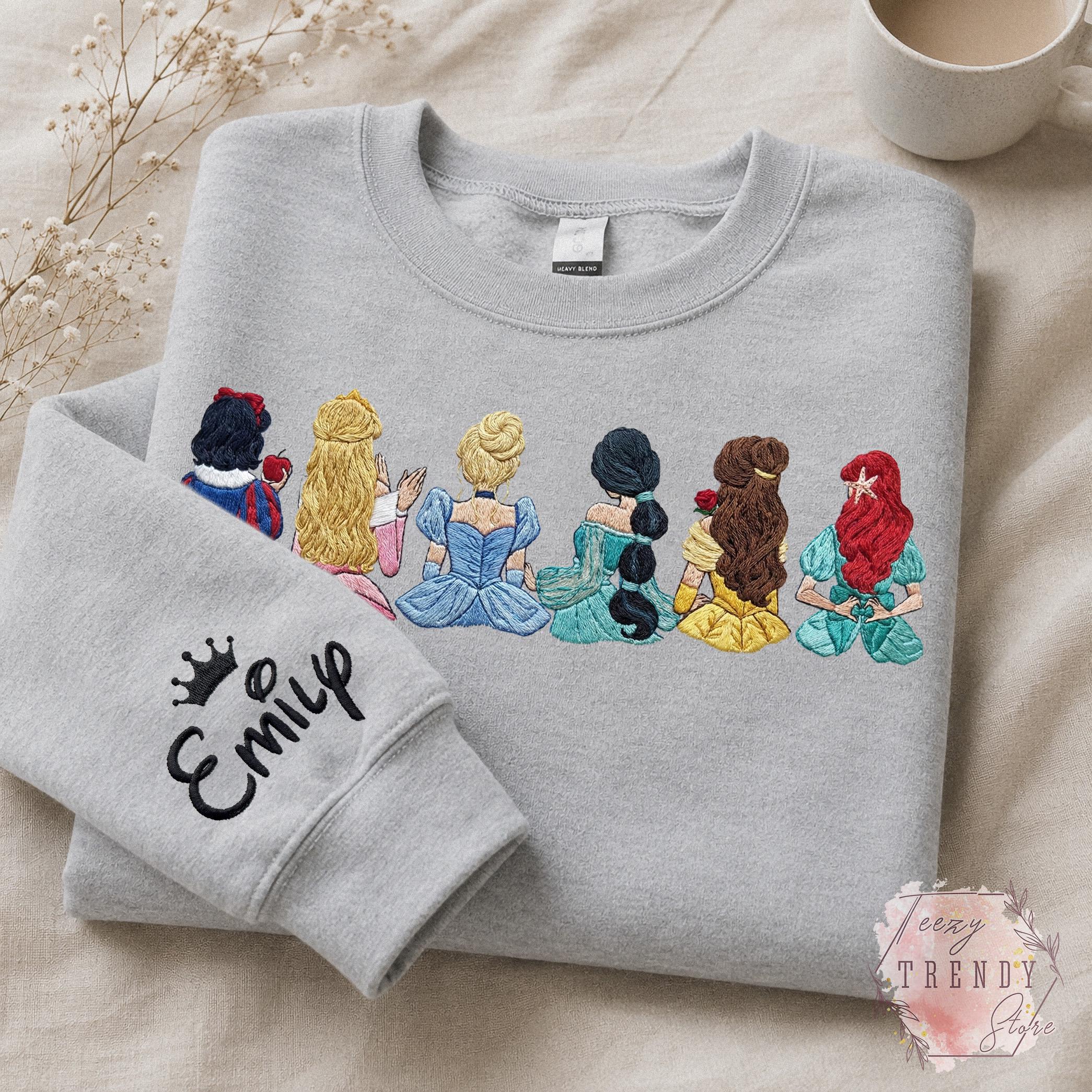 Personalized Princess Embroidered Sweatshirt With Custom Name on Sleeve – Fairytale Magic Kingdom Disney Girls Trip Shirt and Tee - photo 6