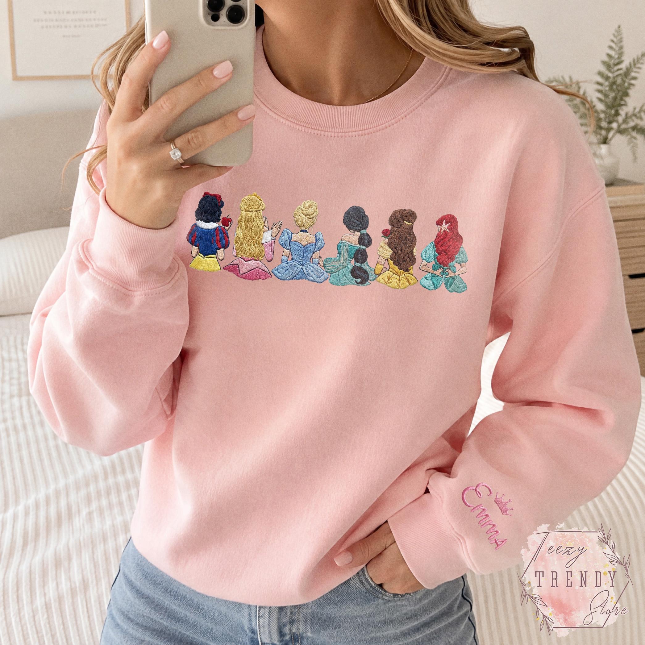Personalized Princess Embroidered Sweatshirt With Custom Name on Sleeve – Fairytale Magic Kingdom Disney Girls Trip Shirt and Tee - photo 7