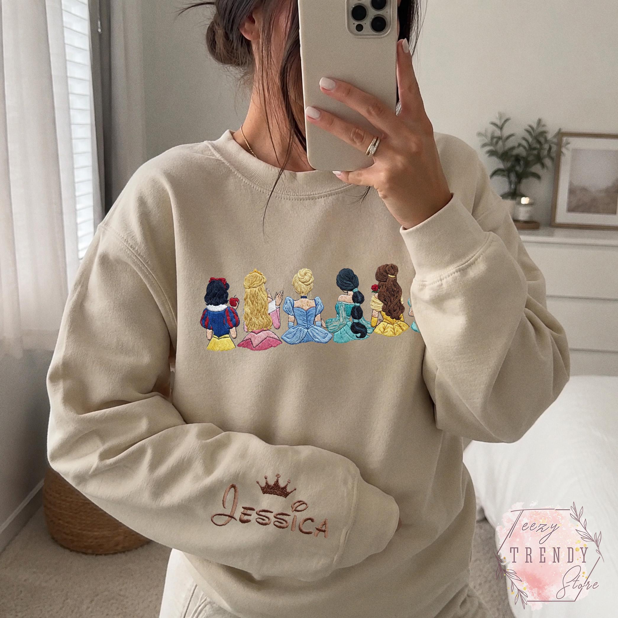 Personalized Princess Embroidered Sweatshirt With Custom Name on Sleeve – Fairytale Magic Kingdom Disney Girls Trip Shirt and Tee - photo 8