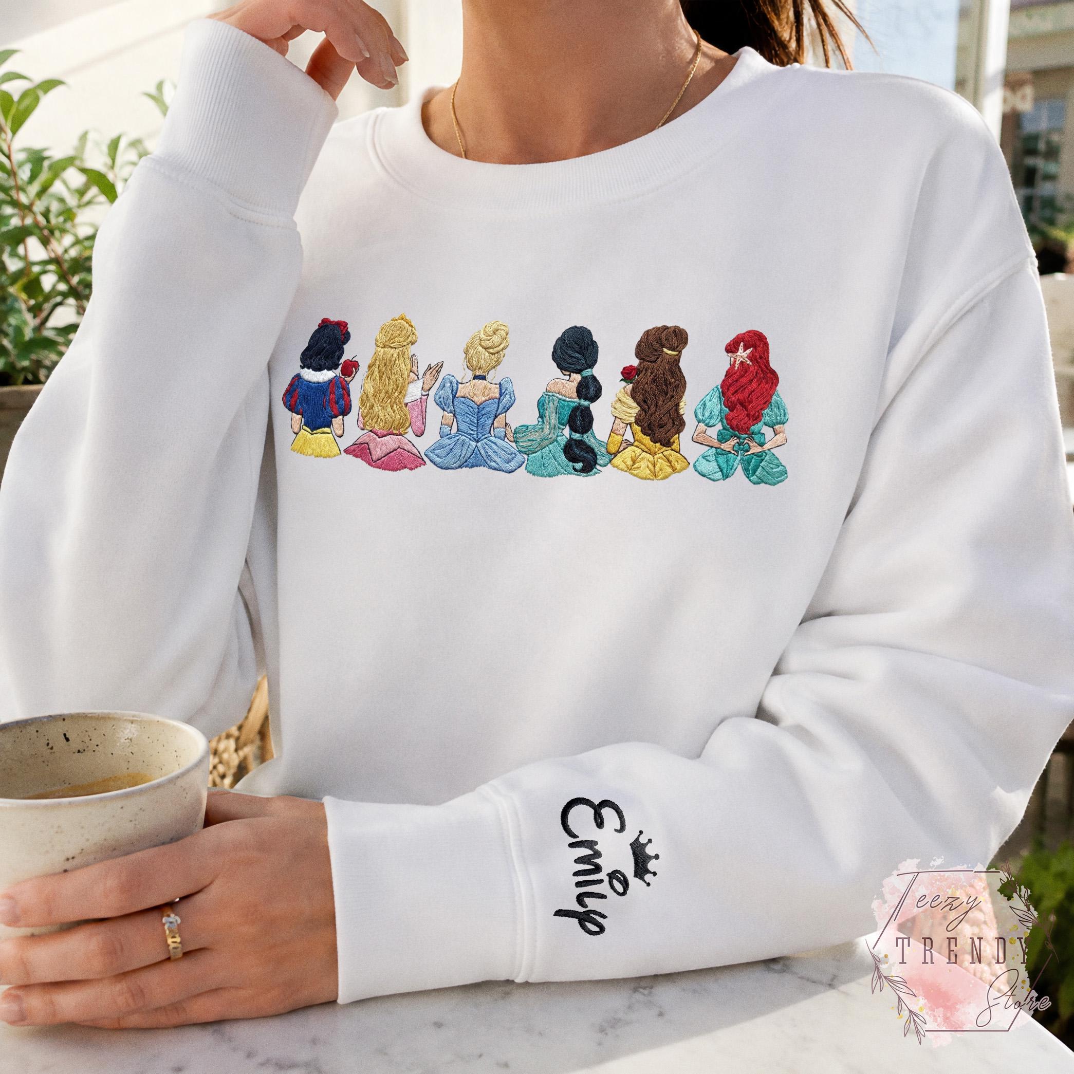 Personalized Princess Embroidered Sweatshirt With Custom Name on Sleeve – Fairytale Magic Kingdom Disney Girls Trip Shirt and Tee - photo 9