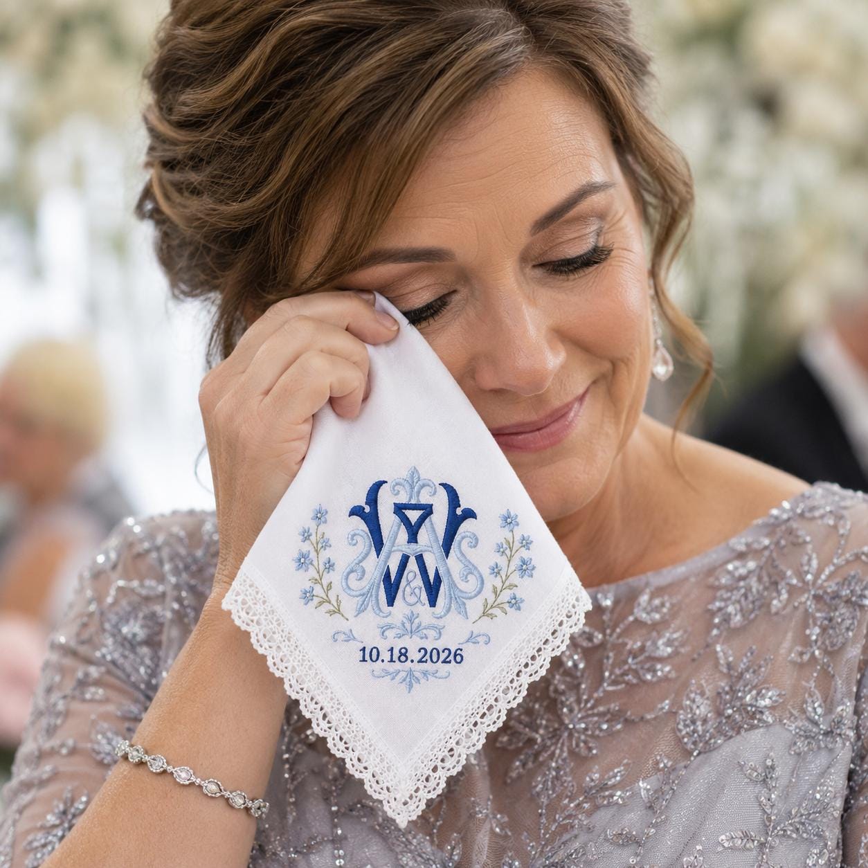 Embroidered Monogram Wedding Handkerchief with Personalized Couple Initial Date Hankie and Custom Floral Lace Bridal Keepsake for Bride Groom Gift - photo 9