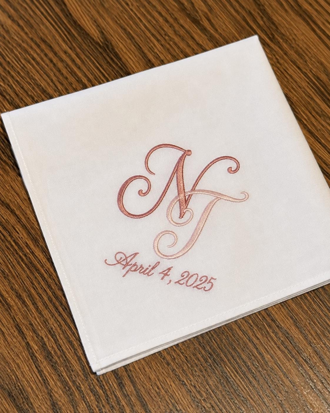 Embroidered Wedding Handkerchief with Custom Couple Monogram Hankie and Personalized Initial Date Floral Bridal Gift - photo 9