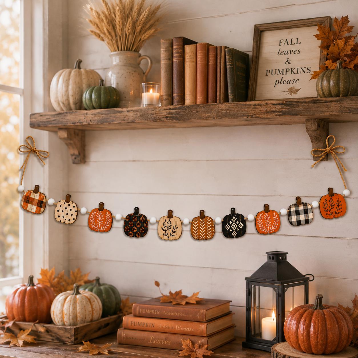 Wooden Fall Garland and Rustic Pumpkin Acorn Banner – Autumn Farmhouse Fireplace Hanging Home Decoration and Thanksgiving Mantel Decor - photo 2