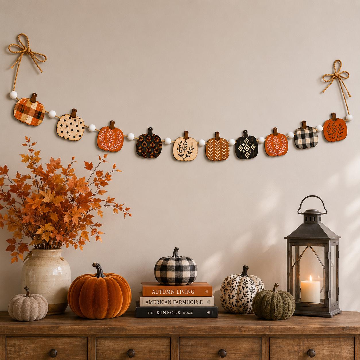 Wooden Fall Garland and Rustic Pumpkin Acorn Banner – Autumn Farmhouse Fireplace Hanging Home Decoration and Thanksgiving Mantel Decor - photo 5