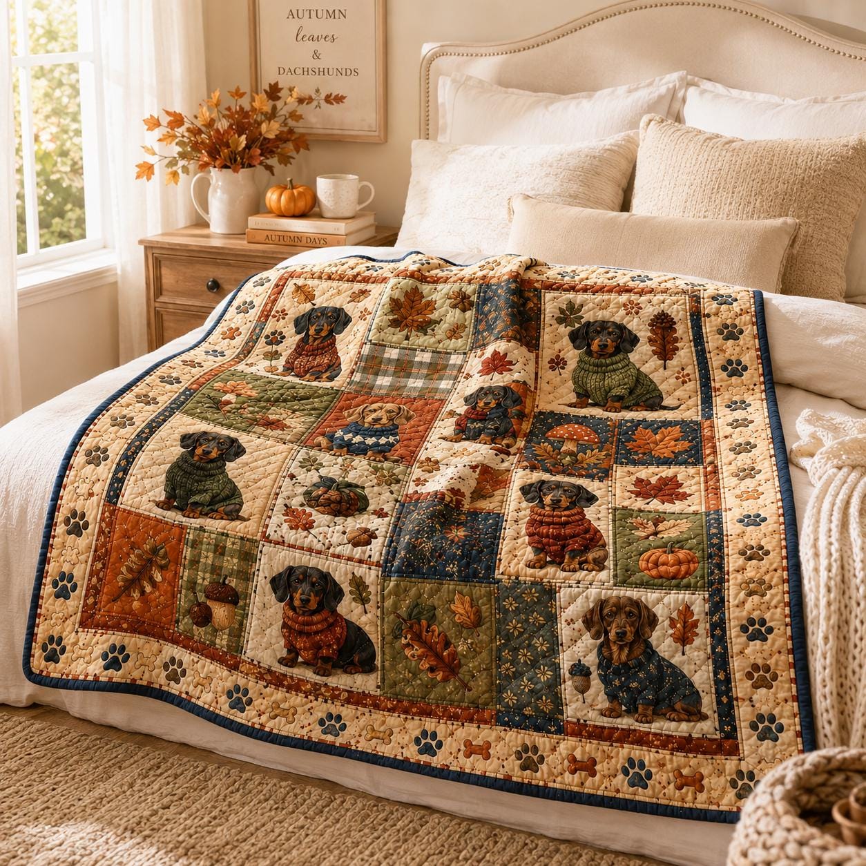 Dogs Quilt Style Blanket with Dog Lover Bedding and Dachshund Rustic Gifts Gift Home Decor Adorable Wiener - photo 3