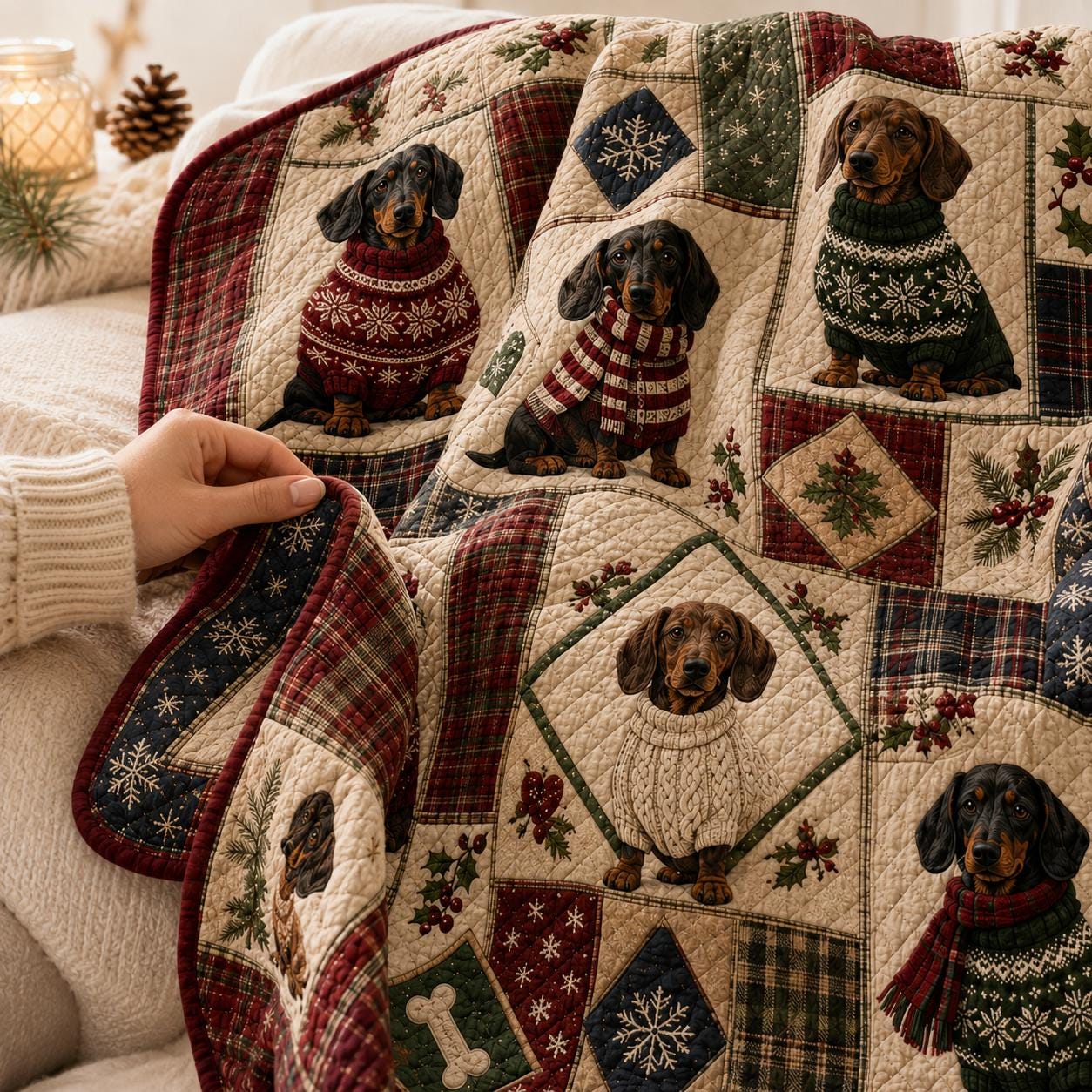 Dogs Quilt Style Blanket with Dog Lover Bedding and Dachshund Rustic Gifts Gift Home Decor Adorable Wiener - photo 7