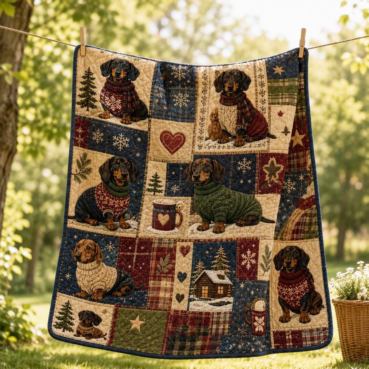 Dogs Quilt Style Blanket with Dog Lover Bedding and Dachshund Rustic Gifts Gift Home Decor Adorable Wiener - photo 8