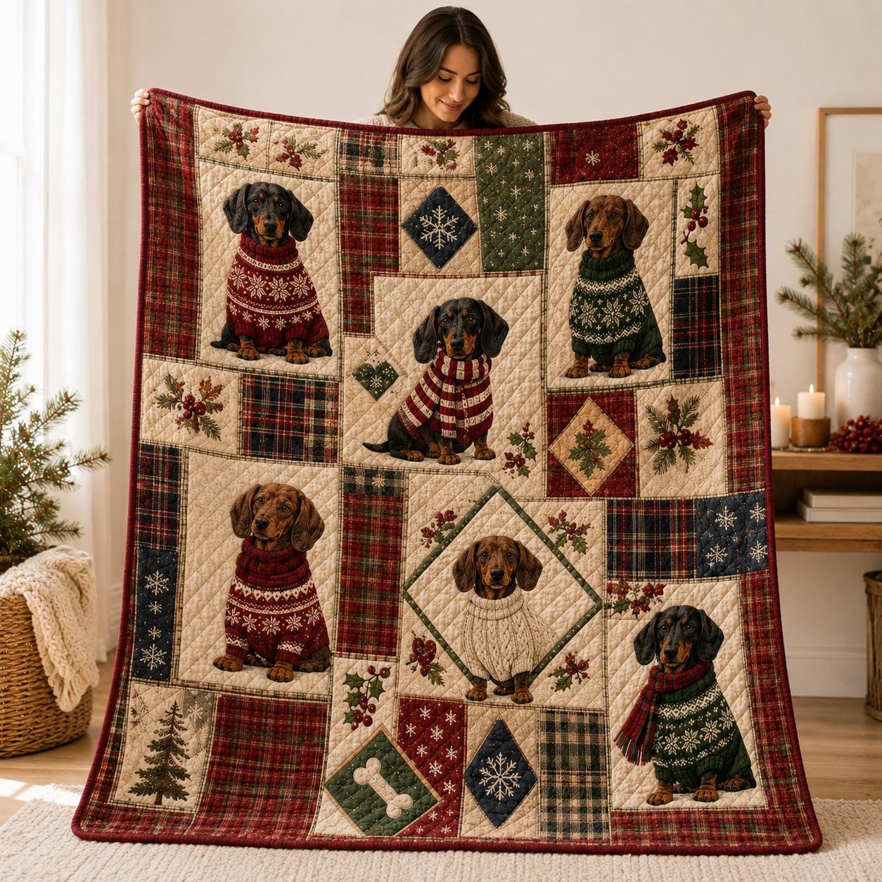 Dogs Quilt Style Blanket with Dog Lover Bedding and Dachshund Rustic Gifts Gift Home Decor Adorable Wiener - photo 9
