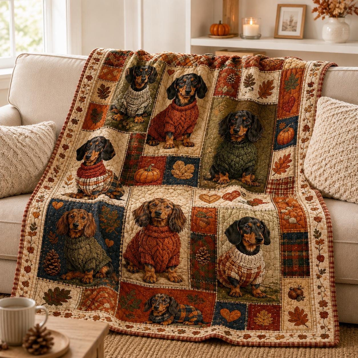 Dogs Quilt Style Blanket with Dog Lover Bedding and Dachshund Rustic Gifts Gift Home Decor Adorable Wiener - photo 10