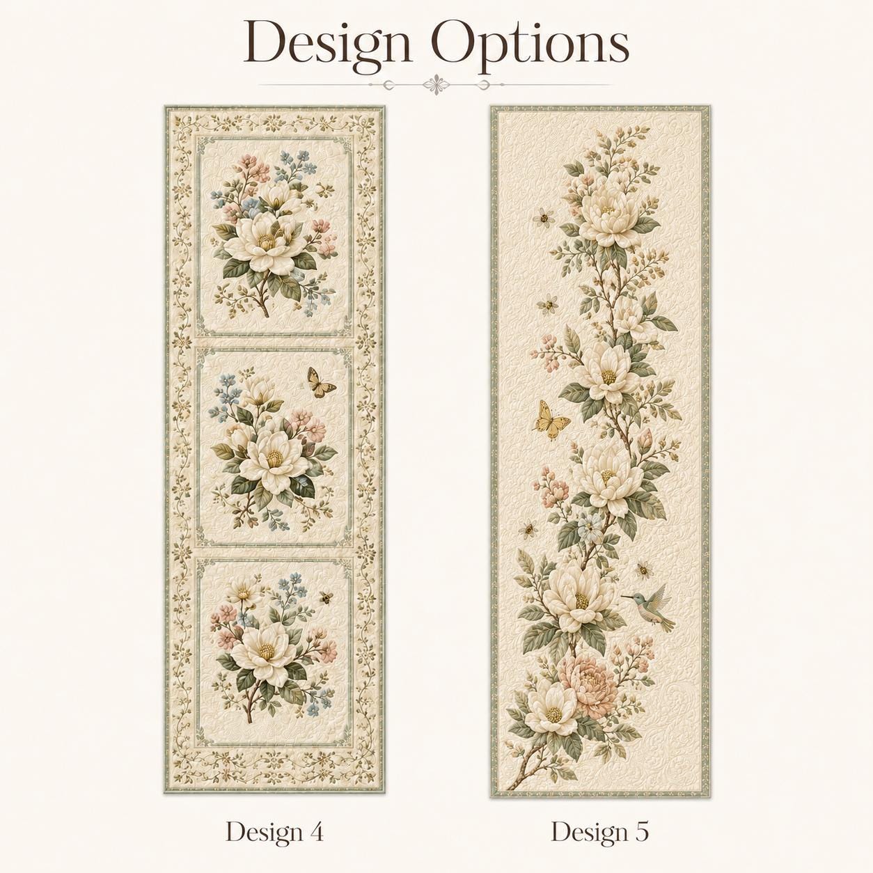 Elegant Botanical White Floral Magnolia Style Table Runner, Spring Dining Table Accent and Farmhouse Decor - photo 4