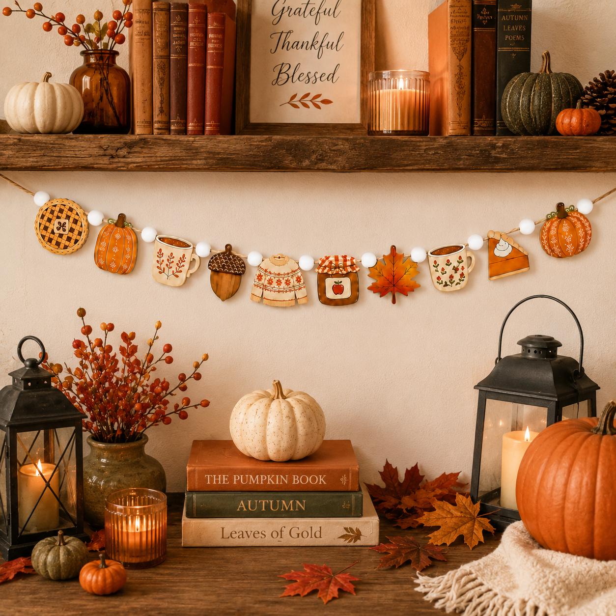 Wooden Fall Garland and Pumpkin Pie Sweater Banner – Rustic Autumn Farmhouse Hanging Decoration for Thanksgiving Window and Kitchen Decor - photo 6
