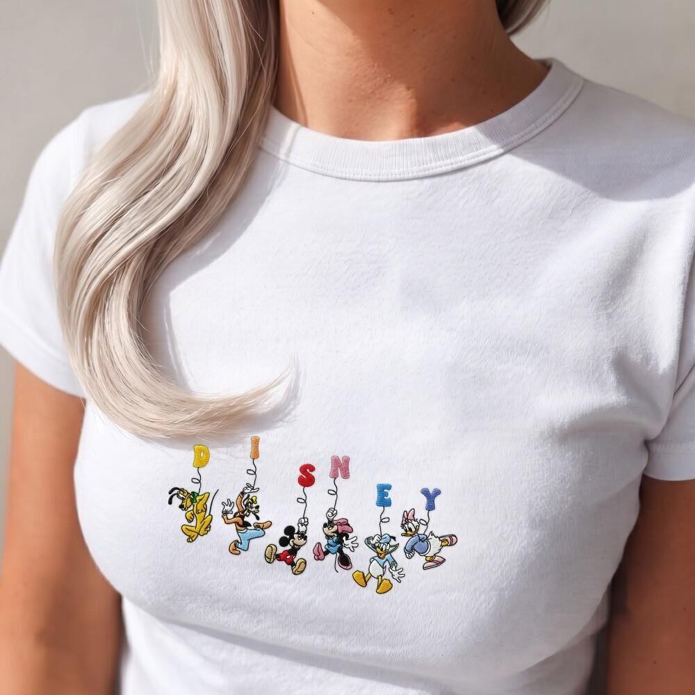 Embroidered Disney Mickey Mouse and Friends Baby Tee – Lace Trim Tank Top Girl Shirt for Disney Family Vacation Gift - photo 2