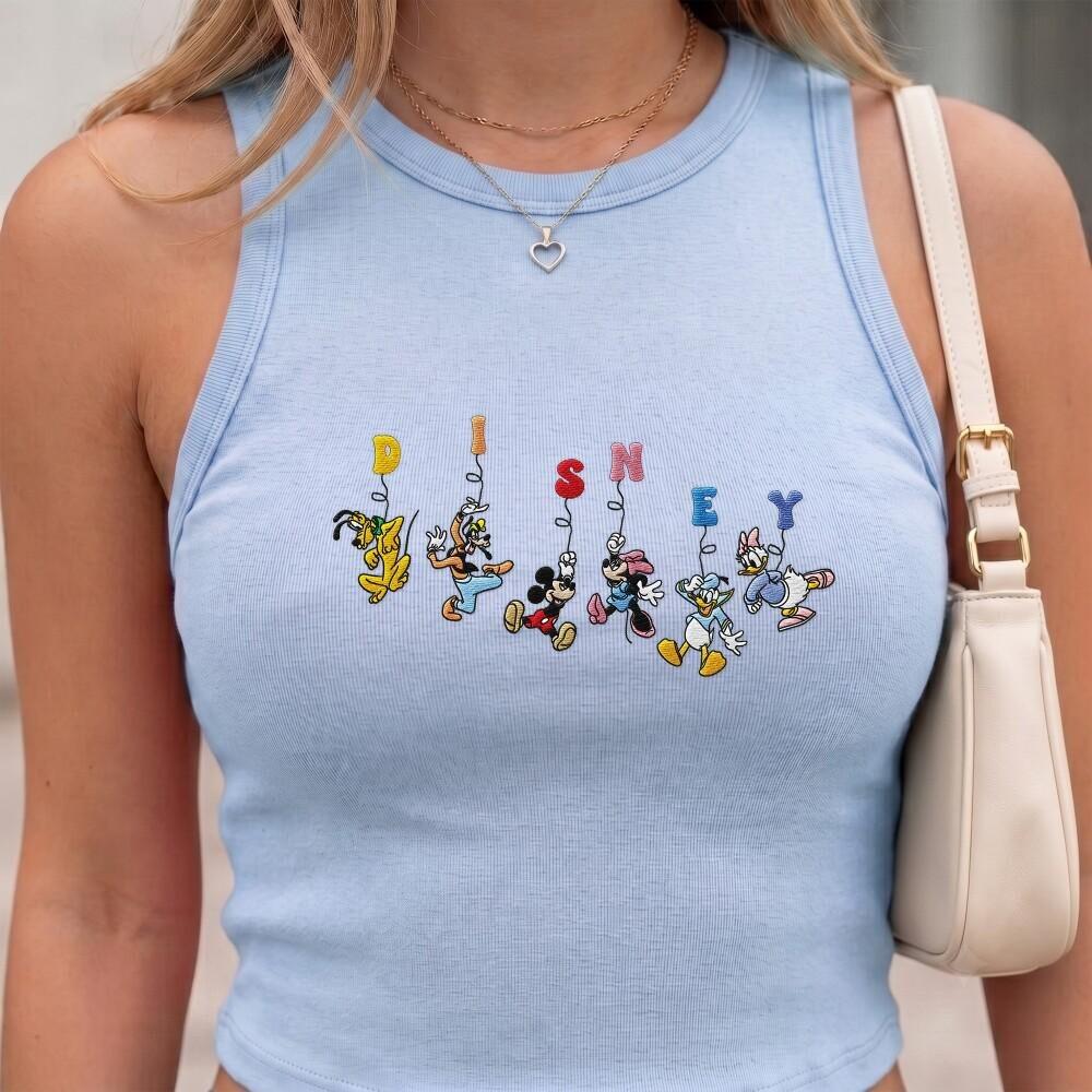 Embroidered Disney Mickey Mouse and Friends Baby Tee – Lace Trim Tank Top Girl Shirt for Disney Family Vacation Gift - photo 3