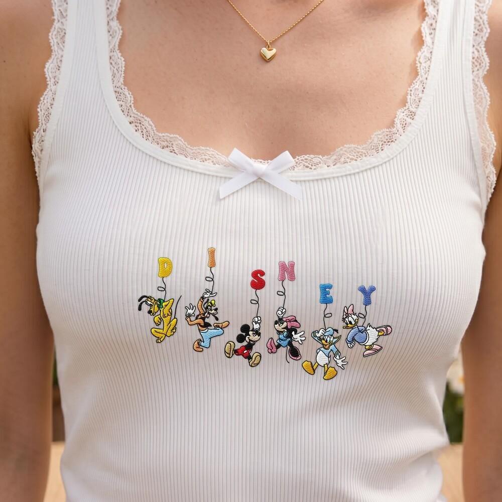Embroidered Disney Mickey Mouse and Friends Baby Tee – Lace Trim Tank Top Girl Shirt for Disney Family Vacation Gift - photo 9