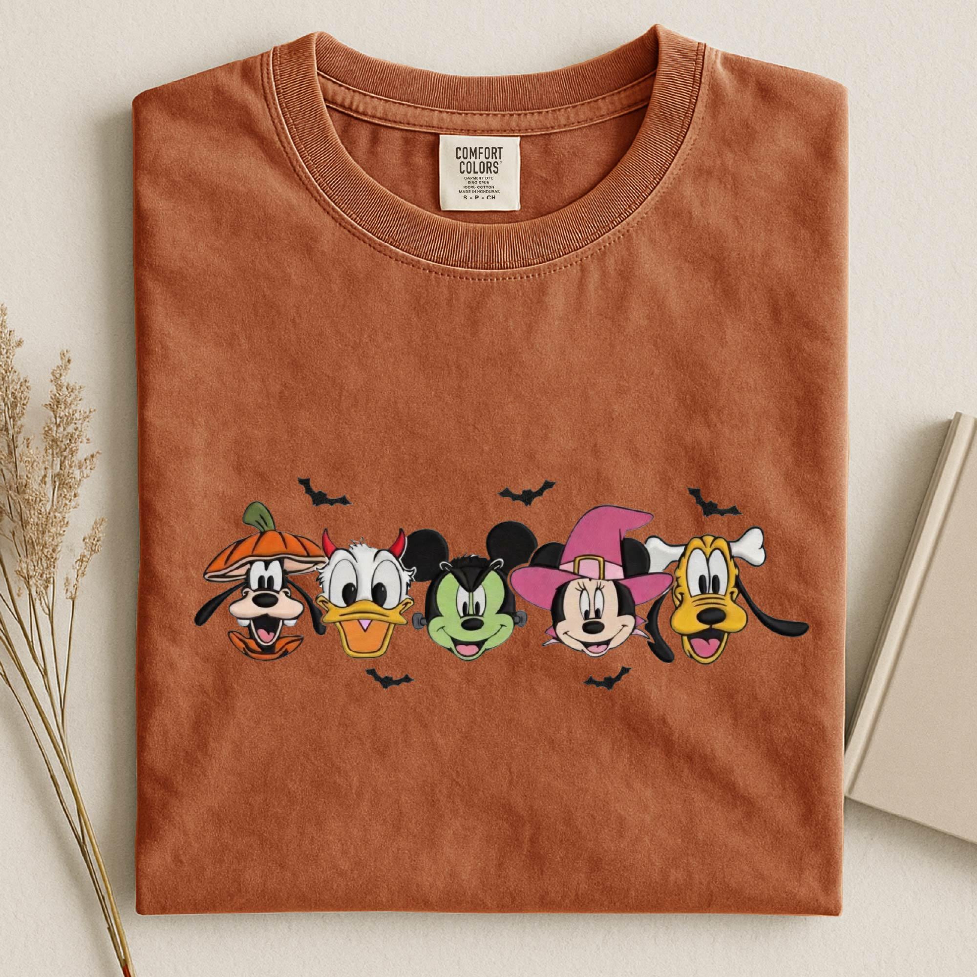 Disney Halloween Embroidery Shirt With Mickey and Friends Characters – Comfort Colors Embroidered Disney Vacation Couples Shirts