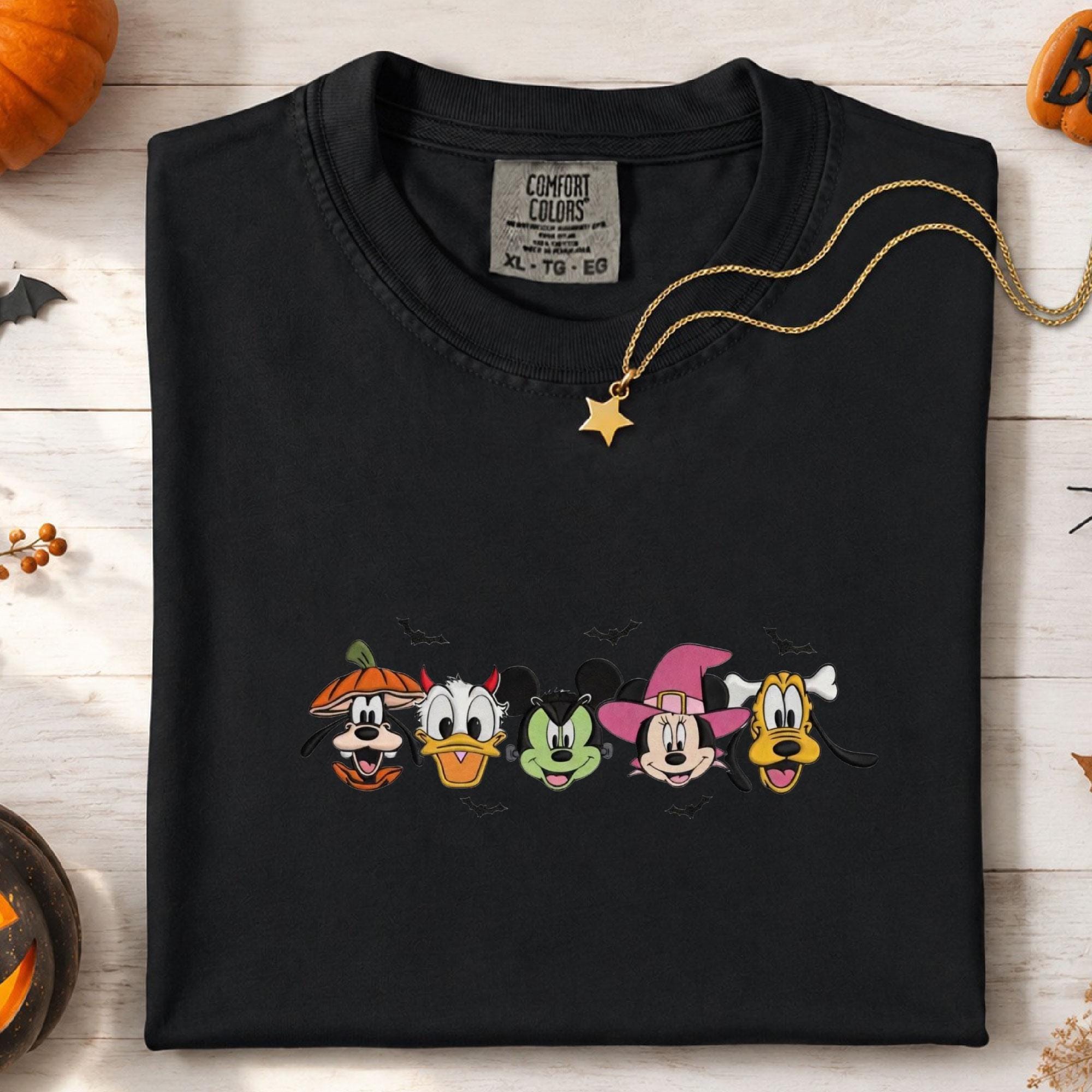 Disney Halloween Embroidery Shirt With Mickey and Friends Characters – Comfort Colors Embroidered Disney Vacation Couples Shirts - photo 2
