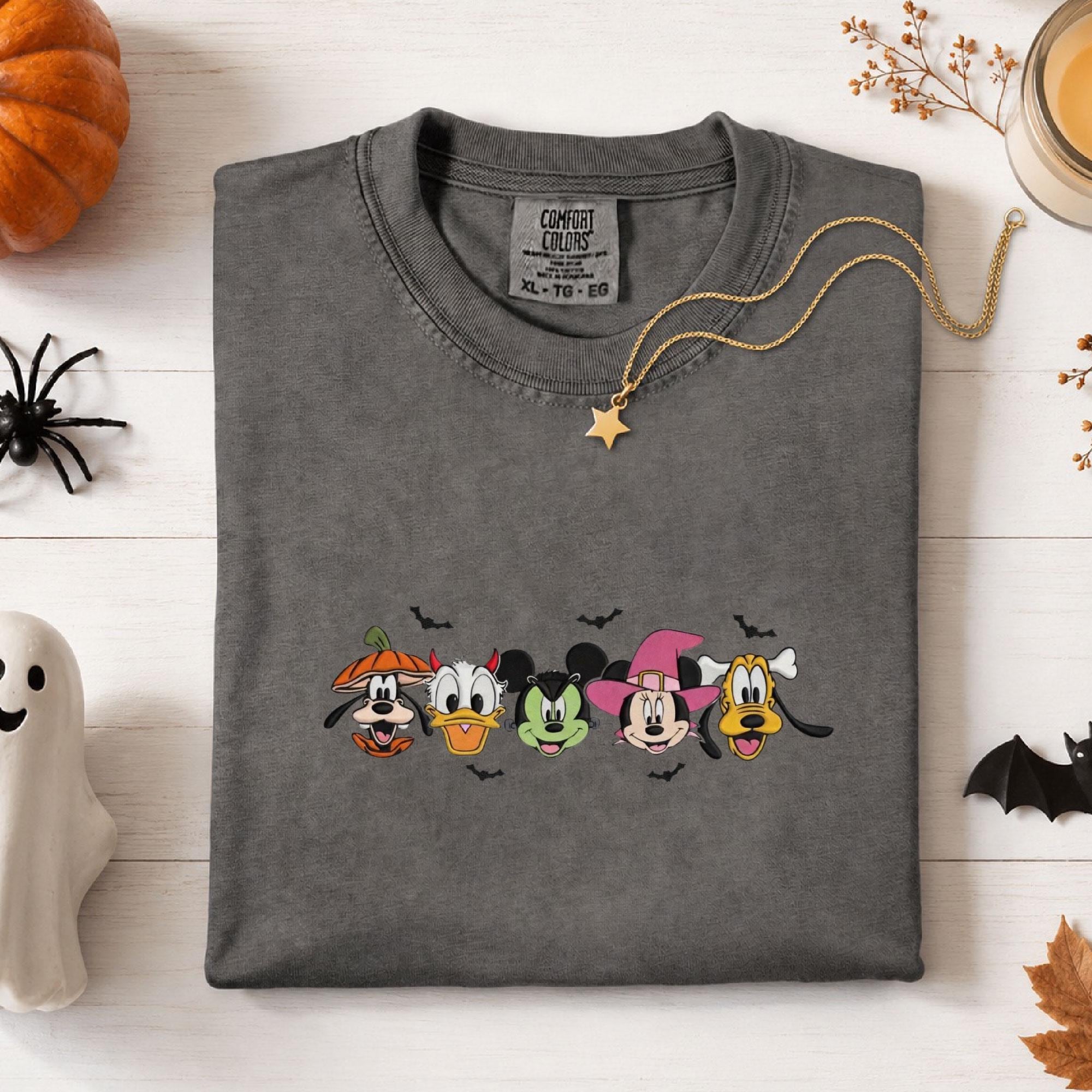 Disney Halloween Embroidery Shirt With Mickey and Friends Characters – Comfort Colors Embroidered Disney Vacation Couples Shirts - photo 3
