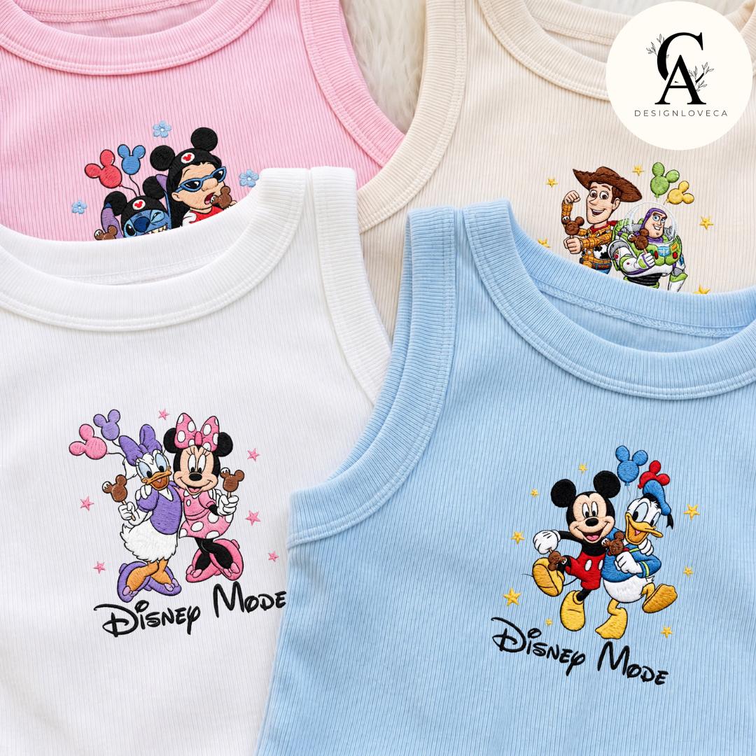 Embroidered Disney Besties Snack Baby Tee Crop Tank With Mickey Minnie Lilo Stitch Buzz Woody – Here for the Snacks Lace Trim Tank Top - photo 5