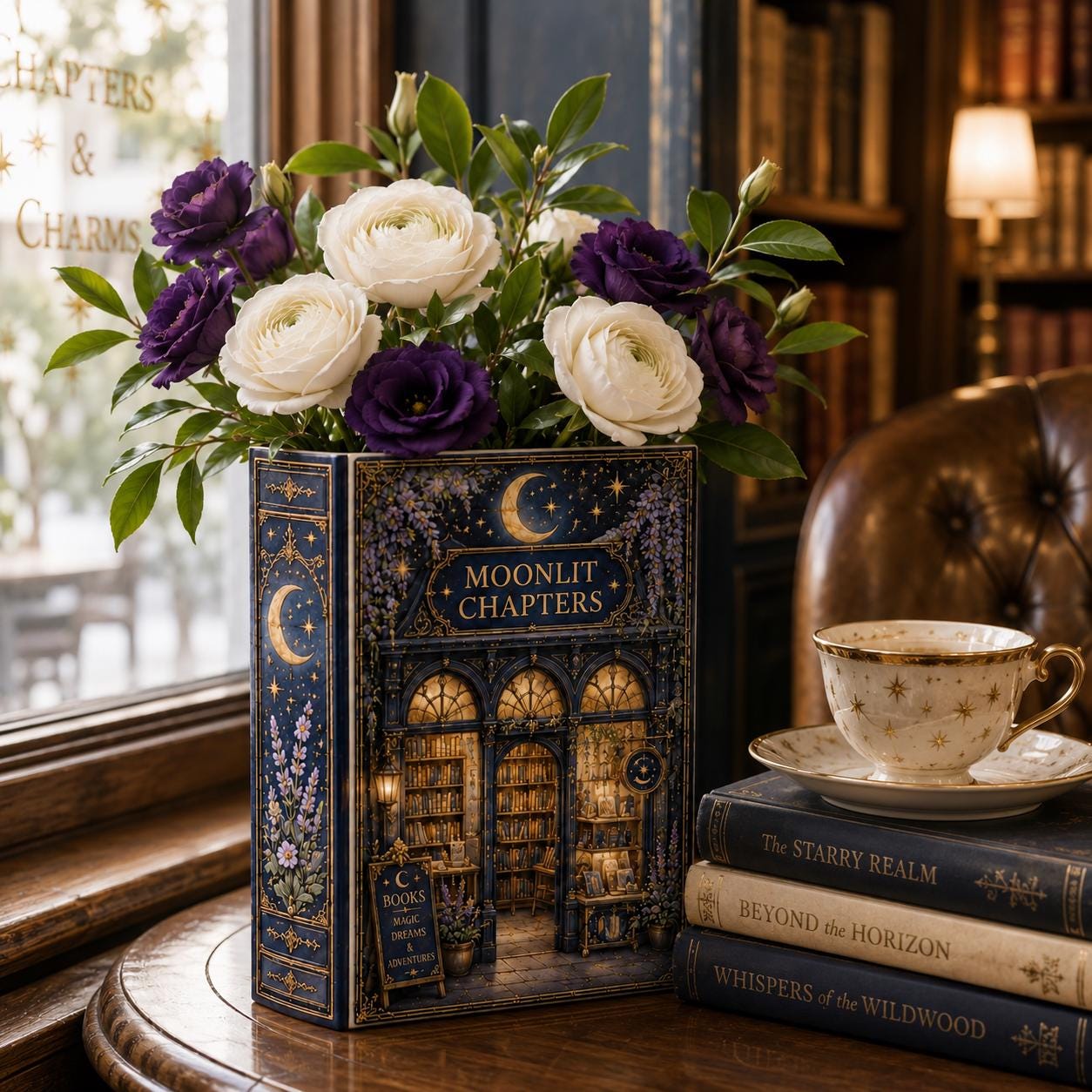 Personalized Ceramic Bookstore Book Vase with Moonlit Chapters Floral, Cozy Reading Room Library Decor and Custom Book Lover Gift - photo 6
