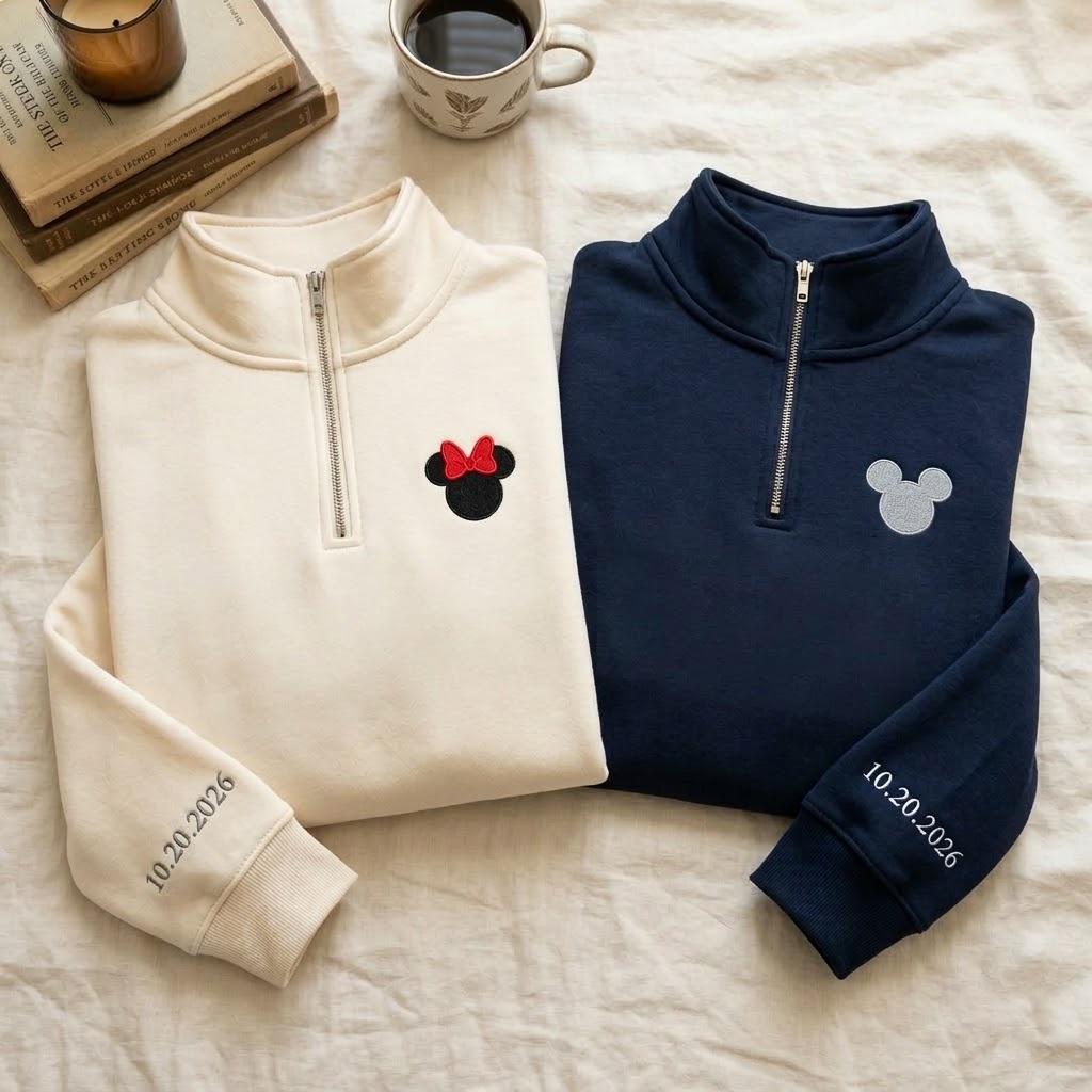 Embroidered Mickey and Minnie Couple Sweatshirts – Matching Family Sweatshirt for Disneyworld and Disneyland Couples Trips