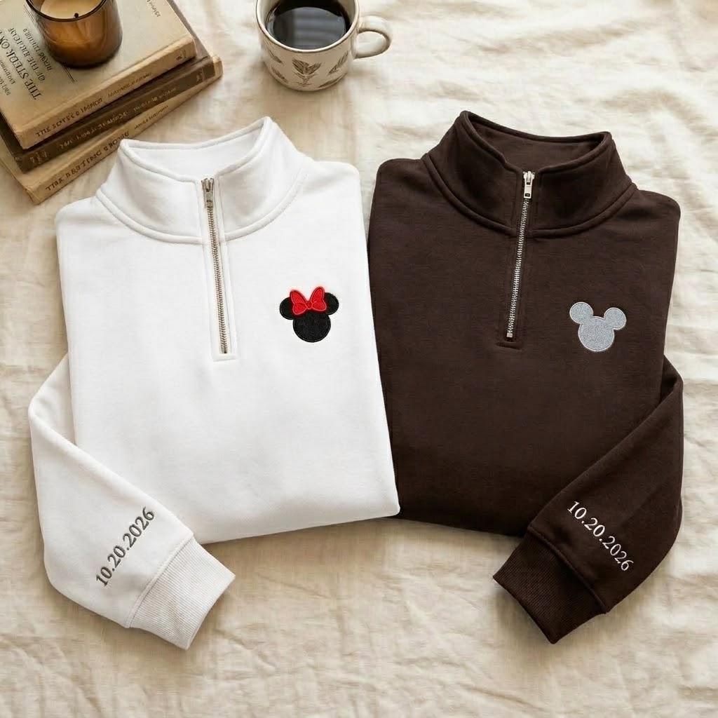 Embroidered Mickey and Minnie Couple Sweatshirts – Matching Family Sweatshirt for Disneyworld and Disneyland Couples Trips - photo 2