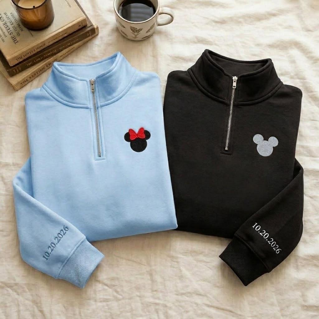 Embroidered Mickey and Minnie Couple Sweatshirts – Matching Family Sweatshirt for Disneyworld and Disneyland Couples Trips - photo 3