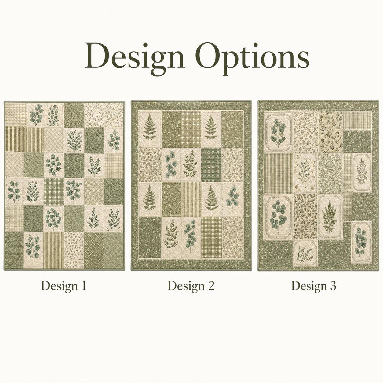 Botanical Fern Quilt Style Blanket and Vintage Green Leaf Eucalyptus Throw, Cottagecore Patchwork Bedding and Forest Nature Decor - photo 5