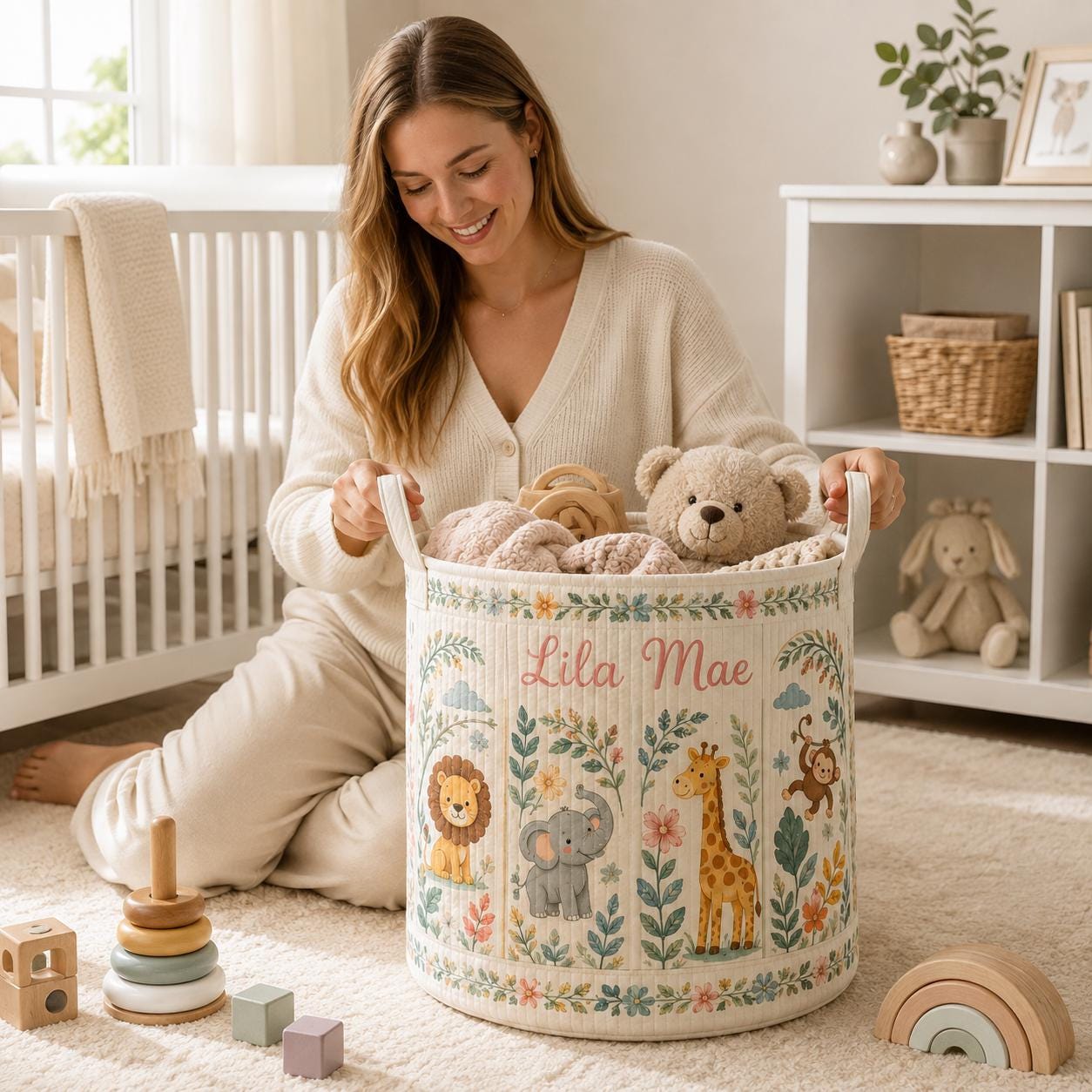 Personalized Safari Animals Baby Style Laundry Basket, Nursery Hamper and Toy Storage with Custom Name for Baby Shower Gift - photo 7