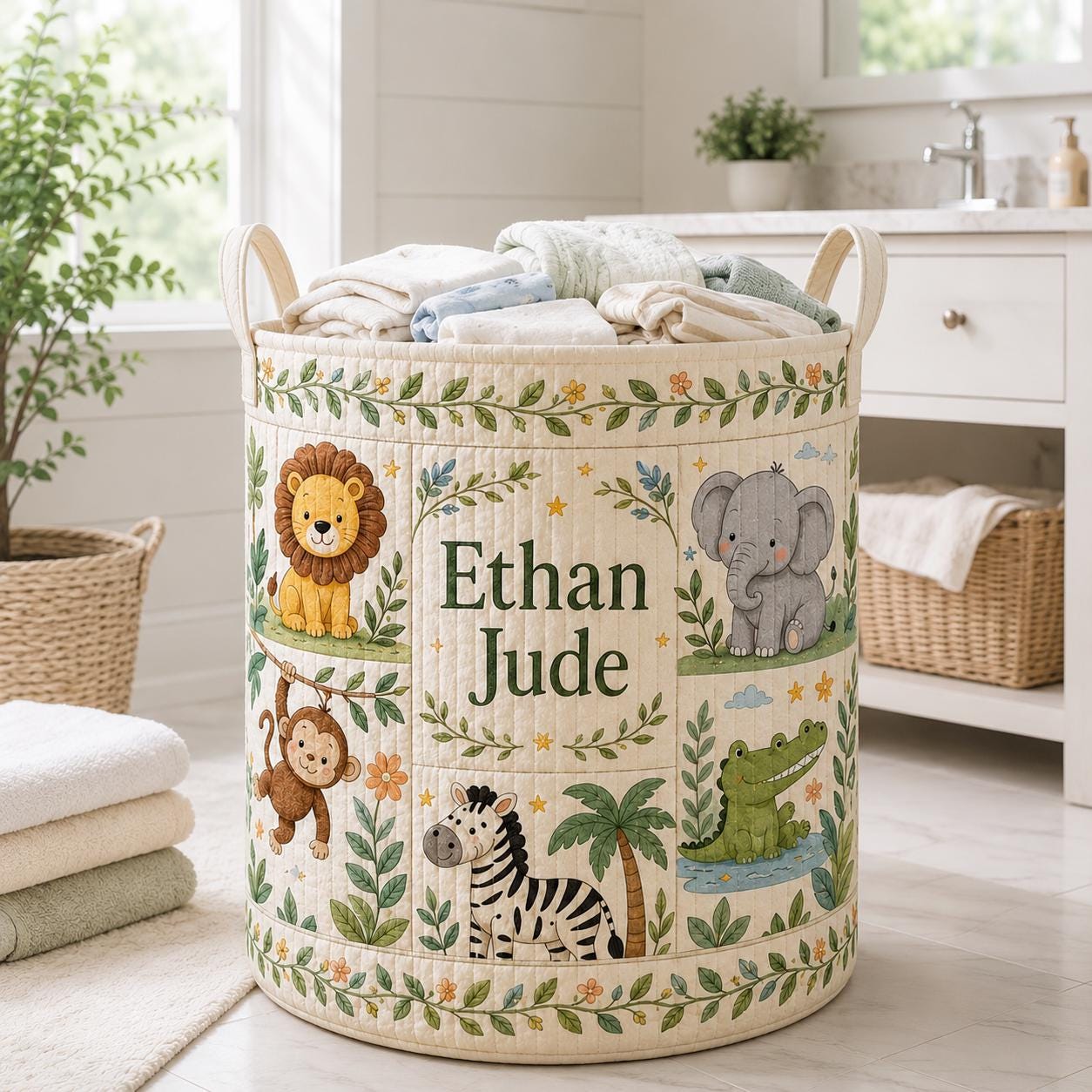 Personalized Safari Animals Baby Style Laundry Basket, Nursery Hamper and Toy Storage with Custom Name for Baby Shower Gift - photo 9
