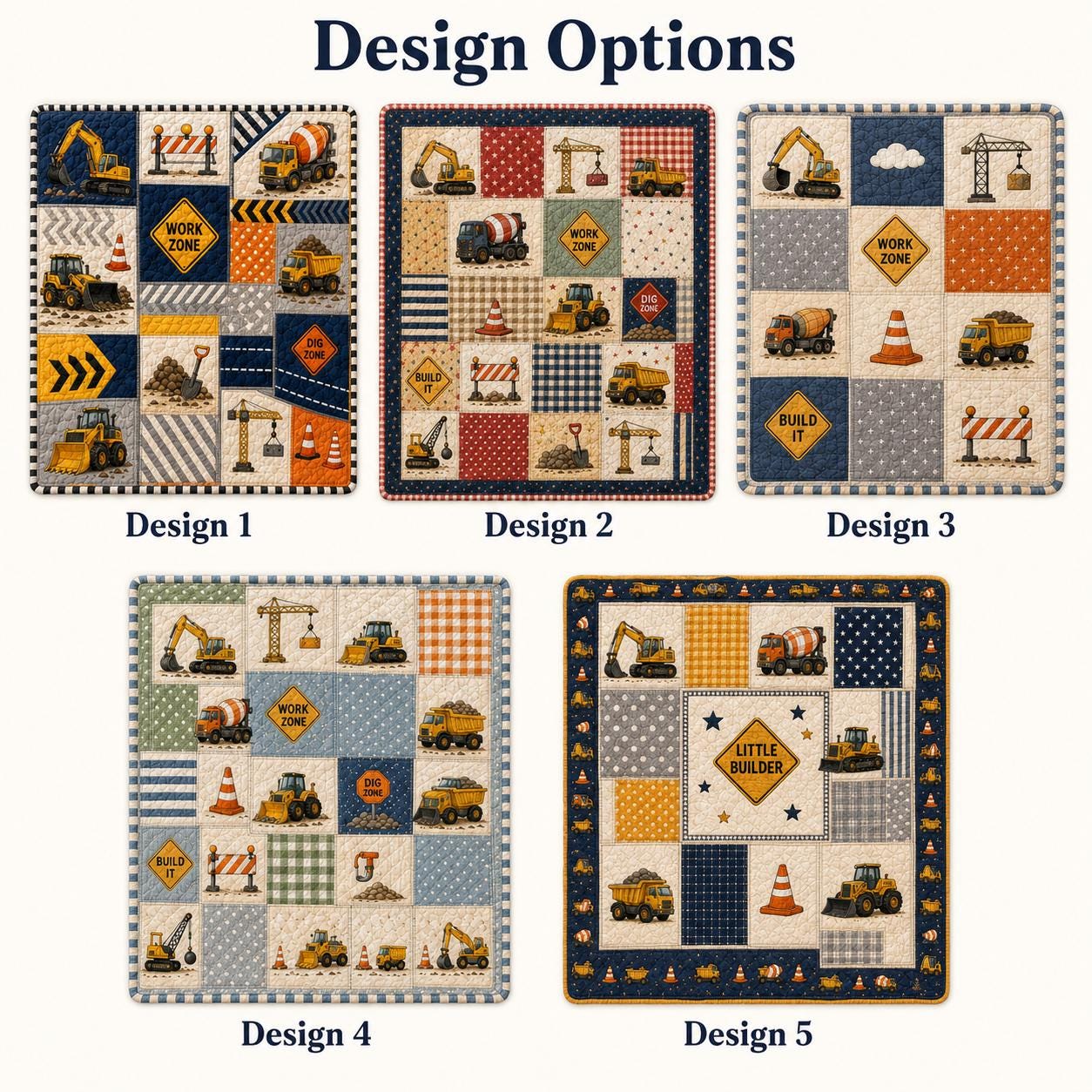Construction Quilt Style Blanket with Cute Excavator Dump Truck Bedding and Kids Boy Nursery Patchwork Throw, Toddler Work Zone Playroom Decor Gift - photo 5