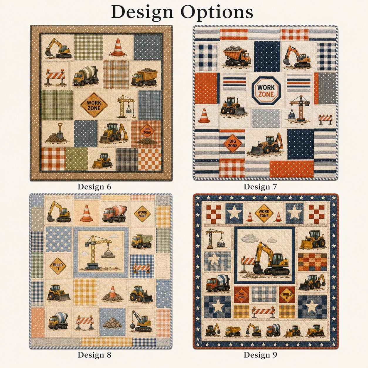 Construction Quilt Style Blanket with Cute Excavator Dump Truck Bedding and Kids Boy Nursery Patchwork Throw, Toddler Work Zone Playroom Decor Gift - photo 6