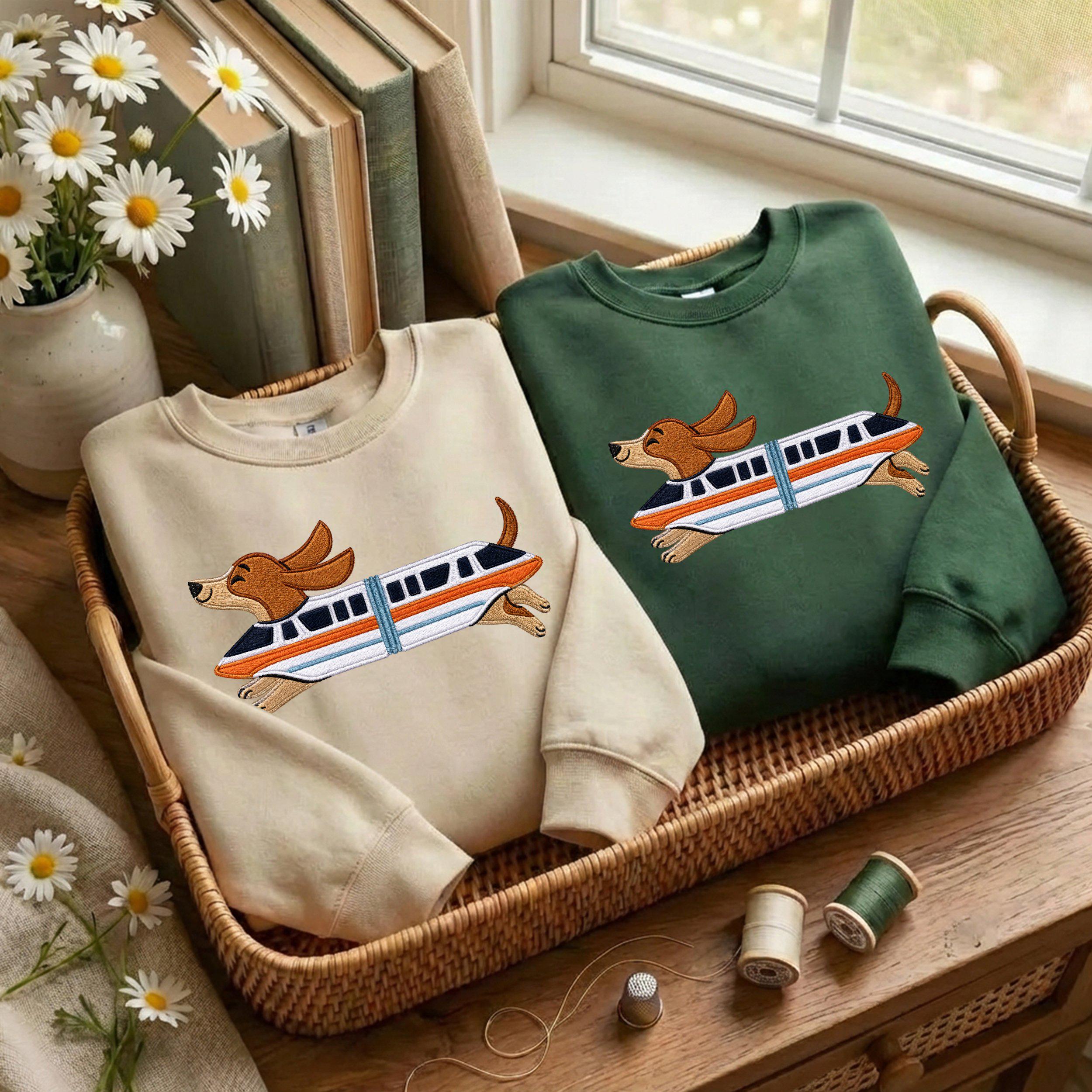 Retro Monorail Dachshund Embroidered Sweater – Disney World Vacation Shirt and Doxie Lover Gift for Dog People - photo 13
